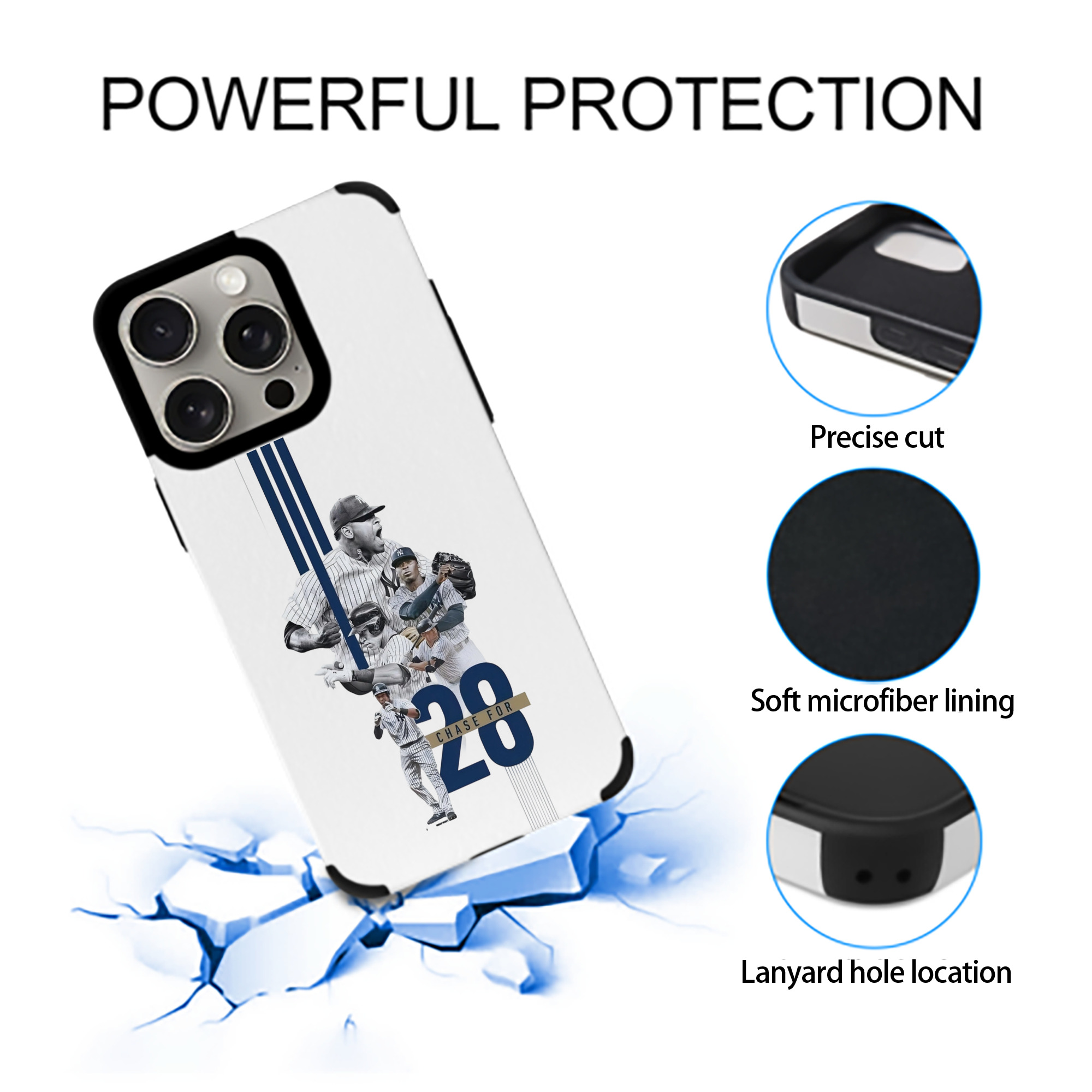 New York Yankees Chase For 28 IPhone 15 Pro Max PU Leather Case – Soft Lining, 360° Protection – Precise Fit, 3D Buttons, Easy Charging – Anti-Yellowing, Easy To Clean