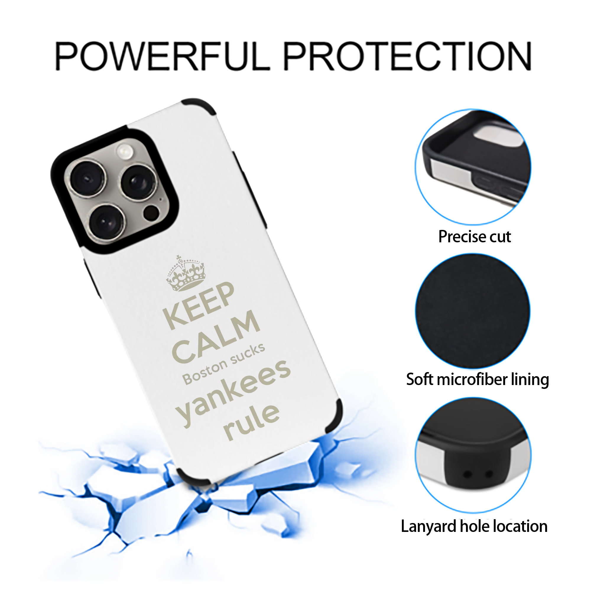 New York Yankees Keep Calm Yankees Rule Boston Sucks IPhone 15 Pro Max PU Leather Case – Soft Lining, 360° Protection – Precise Fit, 3D Buttons, Easy Charging – Anti-Yellowing, Easy To Clean