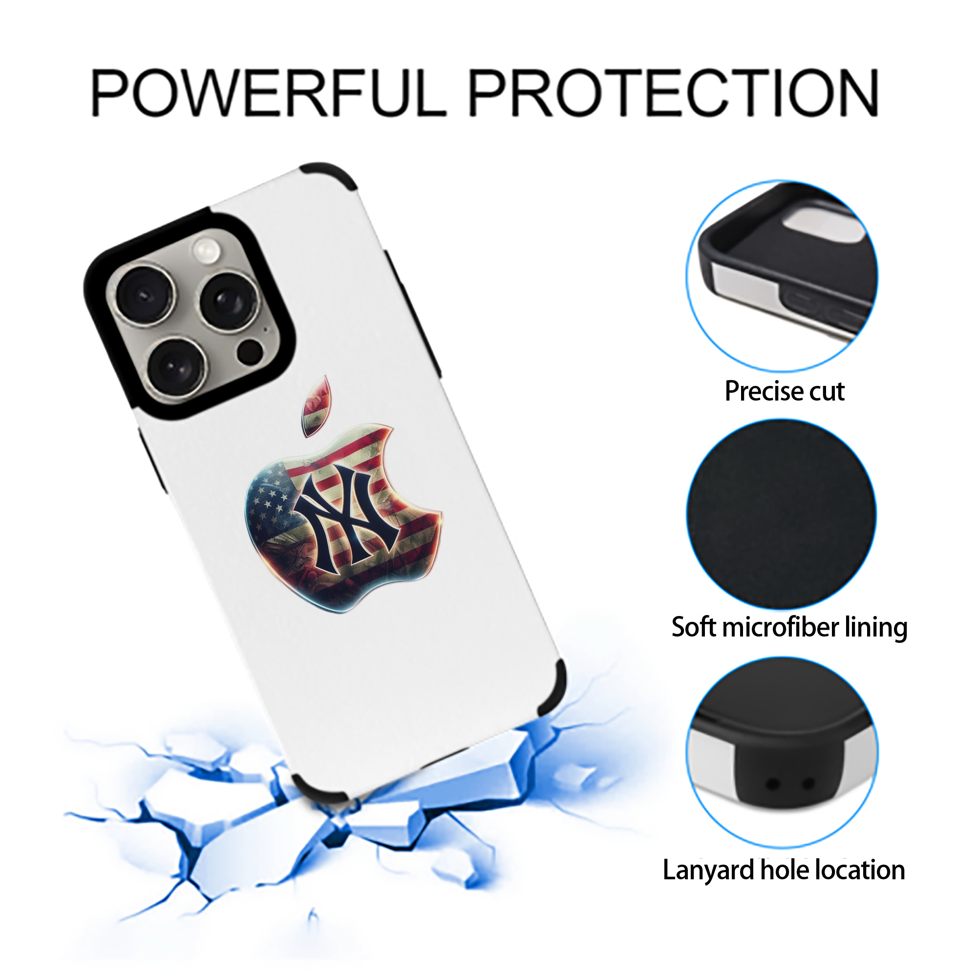 New York Yankees Apple US Flag IPhone 15 Pro Max PU Leather Case – Soft Lining, 360° Protection – Precise Fit, 3D Buttons, Easy Charging – Anti-Yellowing, Easy To Clean