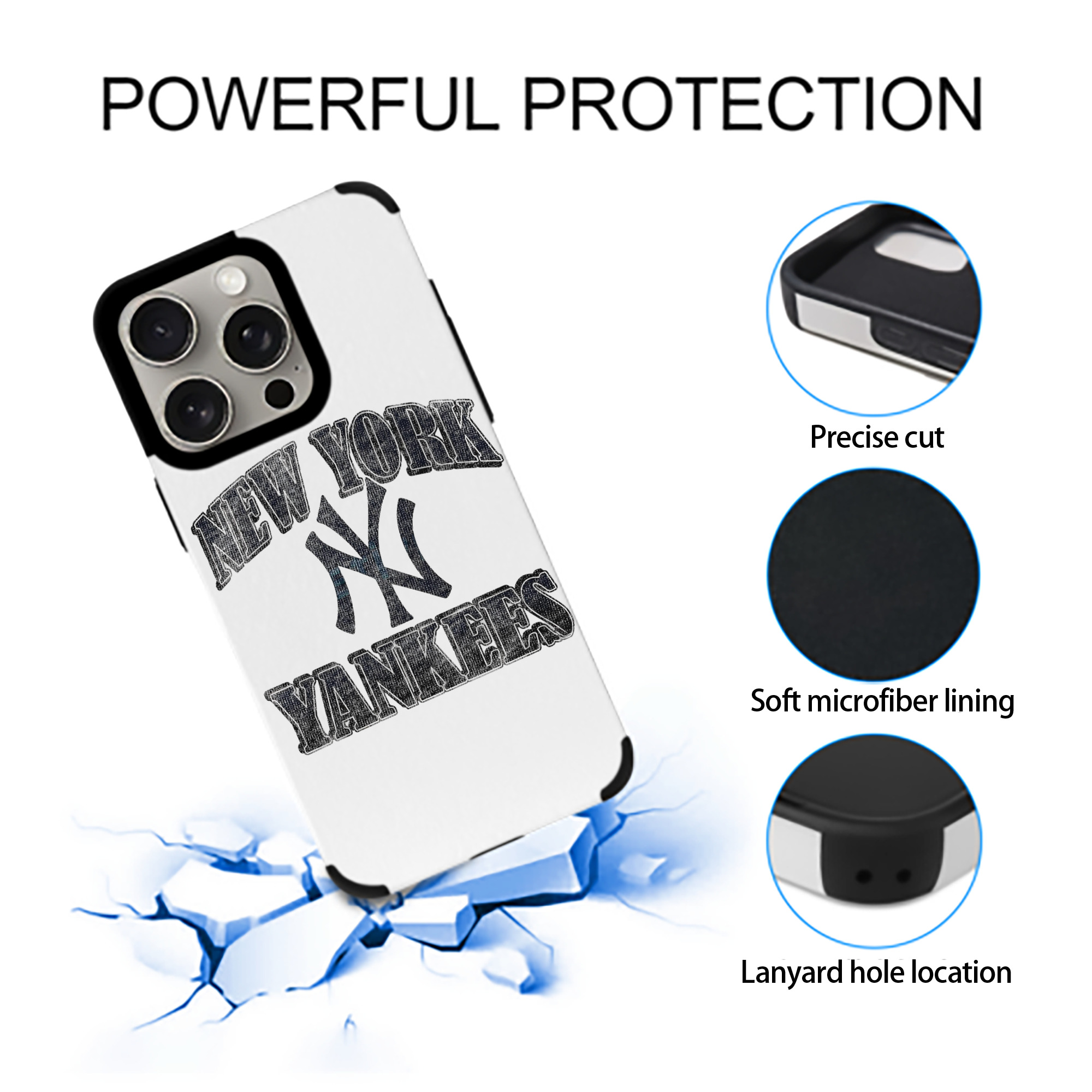 New York Yankees 76 IPhone 15 Pro Max PU Leather Case – Soft Lining, 360° Protection – Precise Fit, 3D Buttons, Easy Charging – Anti-Yellowing, Easy To Clean