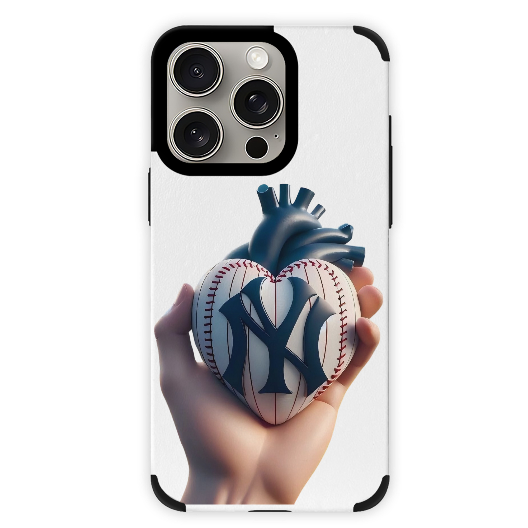 New York Yankees Heart IPhone 15 Pro Max PU Leather Case – Soft Lining, 360° Protection – Precise Fit, 3D Buttons, Easy Charging – Anti-Yellowing, Easy To Clean
