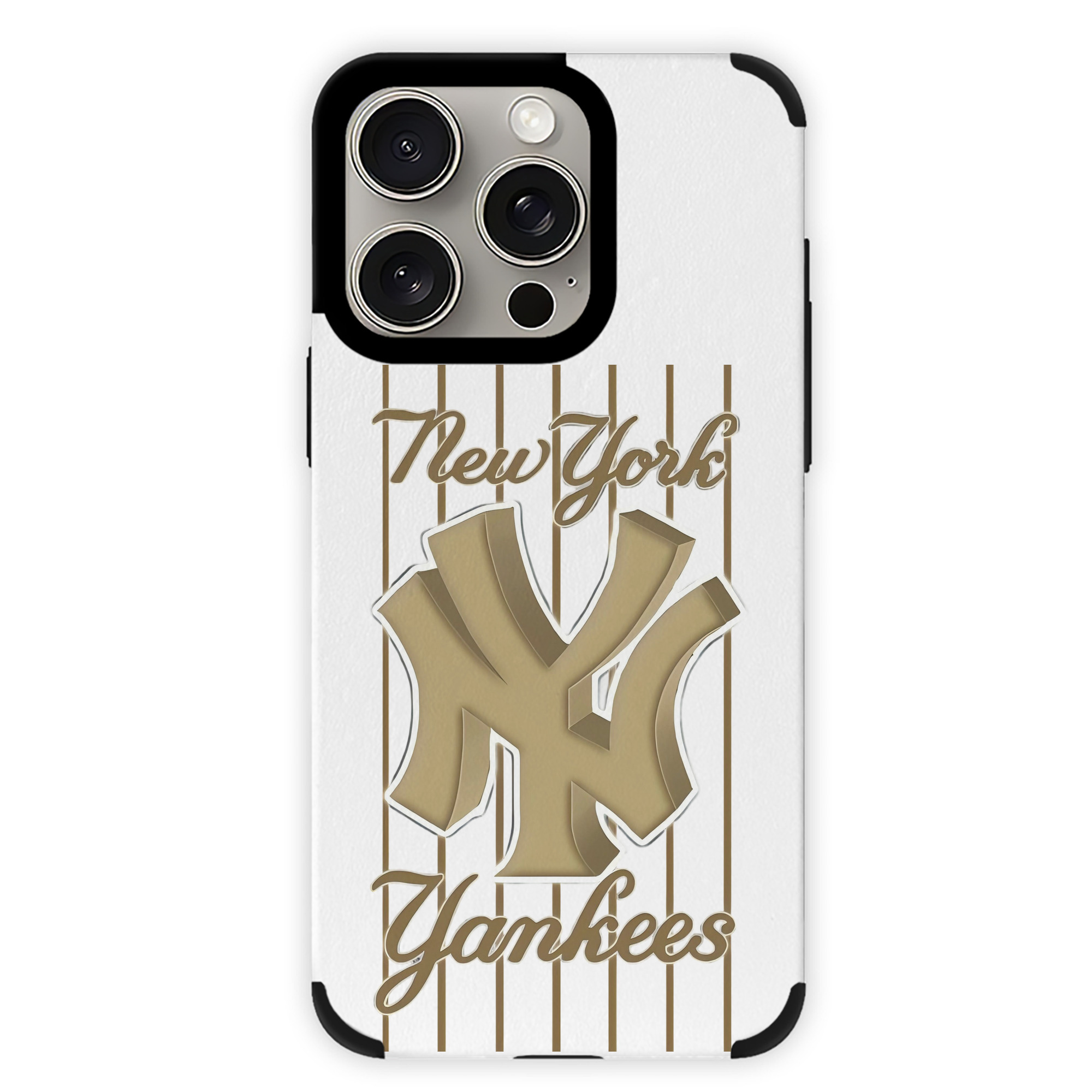 New York Yankees Pinstripe Golden Logo IPhone 15 Pro Max PU Leather Case – Soft Lining, 360° Protection – Precise Fit, 3D Buttons, Easy Charging – Anti-Yellowing, Easy To Clean