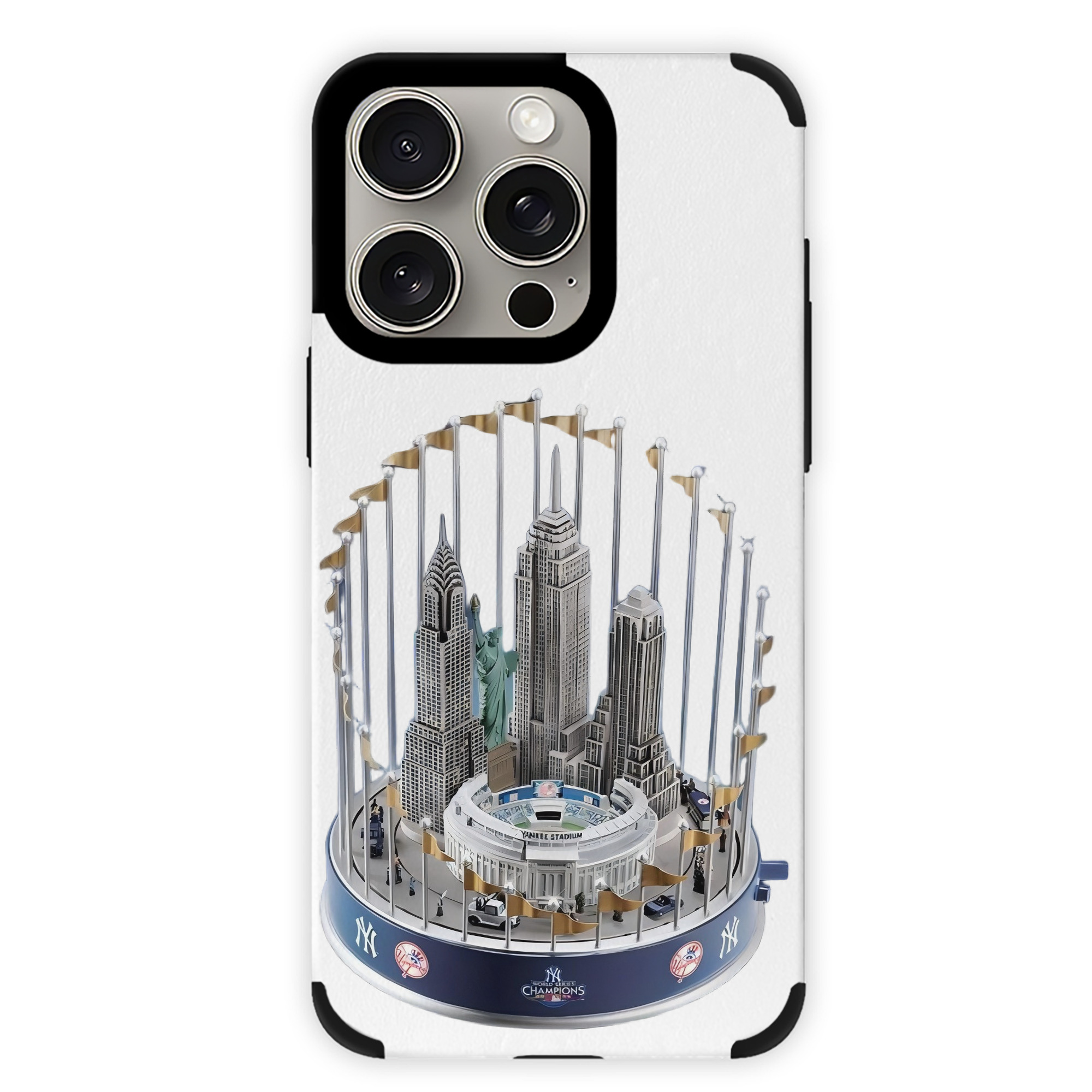 New York Yankees WS Champions Cup IPhone 15 Pro Max PU Leather Case – Soft Lining, 360° Protection – Precise Fit, 3D Buttons, Easy Charging – Anti-Yellowing, Easy To Clean