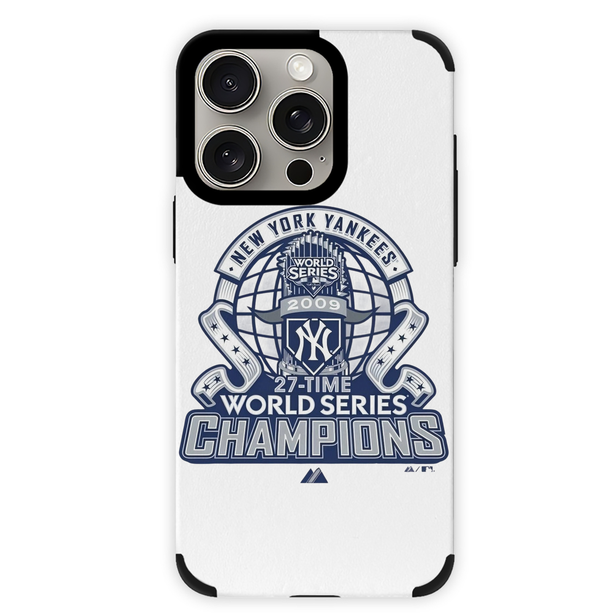 New York Yankees 2009 27th WS Champions Blue IPhone 15 Pro Max PU Leather Case – Soft Lining, 360° Protection – Precise Fit, 3D Buttons, Easy Charging – Anti-Yellowing, Easy To Clean