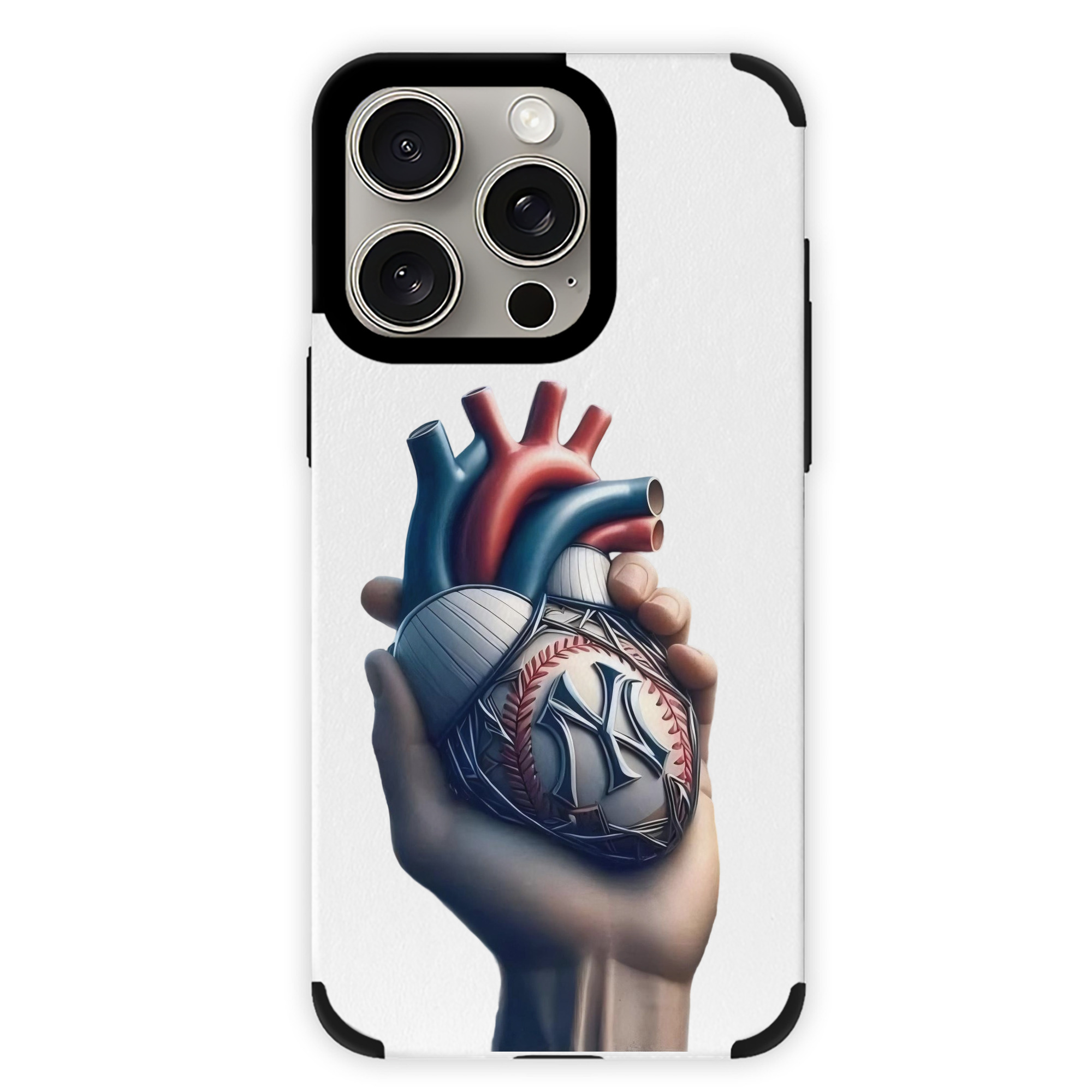New York Yankees Heart IPhone 15 Pro Max PU Leather Case – Soft Lining, 360° Protection – Precise Fit, 3D Buttons, Easy Charging – Anti-Yellowing, Easy To Clean