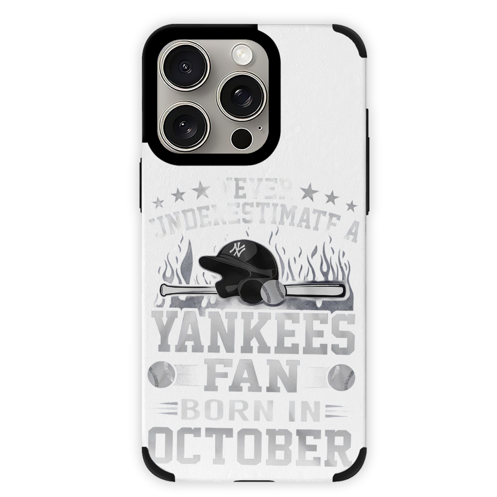 New York Yankees Never Underestimate A Yankees Fan Born in October IPhone 15 Pro Max PU Leather Case – Soft Lining, 360° Protection – Precise Fit, 3D Buttons, Easy Charging – Anti-Yellowing, Easy To Clean