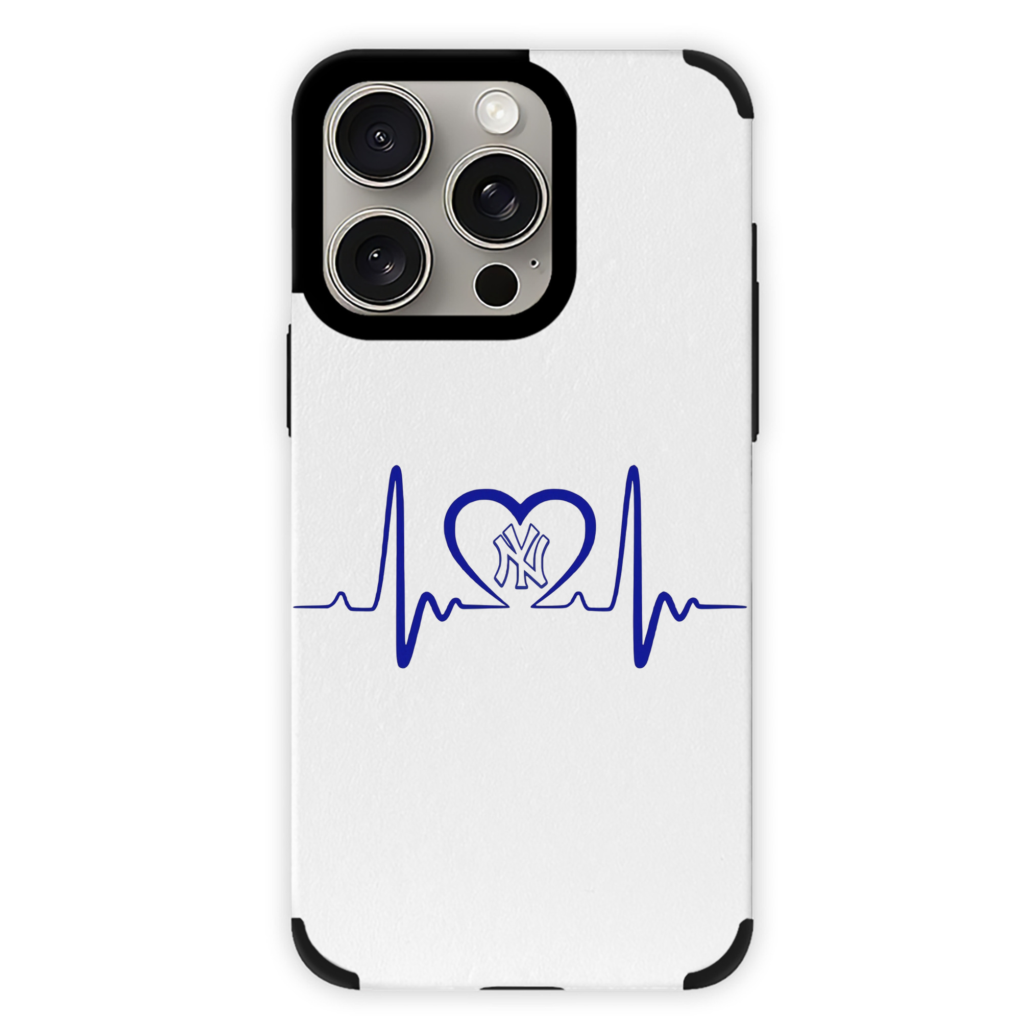 New York Yankees EKG Heart Line IPhone 15 Pro Max PU Leather Case – Soft Lining, 360° Protection – Precise Fit, 3D Buttons, Easy Charging – Anti-Yellowing, Easy To Clean