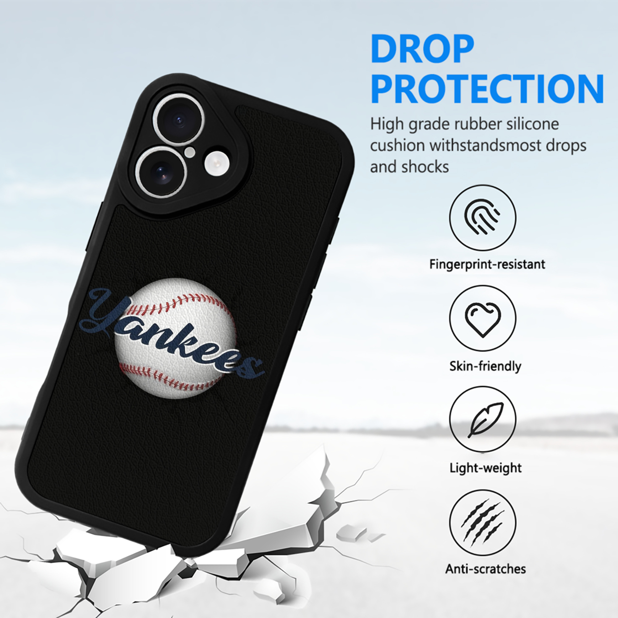 Yankees Baseball Wall And Art IPhone 16 Silicone Leather Case – UV Print, Lambskin Texture – Perfect Fit, Wireless Charging Compatible, Scratch Resistant, Precise Cutouts – Stylish Protection For IPhone 16