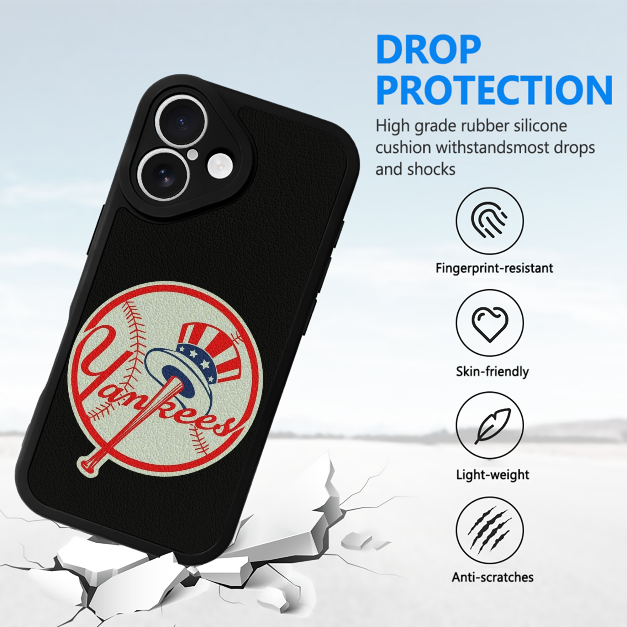 New York Yankees Logo IPhone 16 Silicone Leather Case – UV Print, Lambskin Texture – Perfect Fit, Wireless Charging Compatible, Scratch Resistant, Precise Cutouts – Stylish Protection For IPhone 16