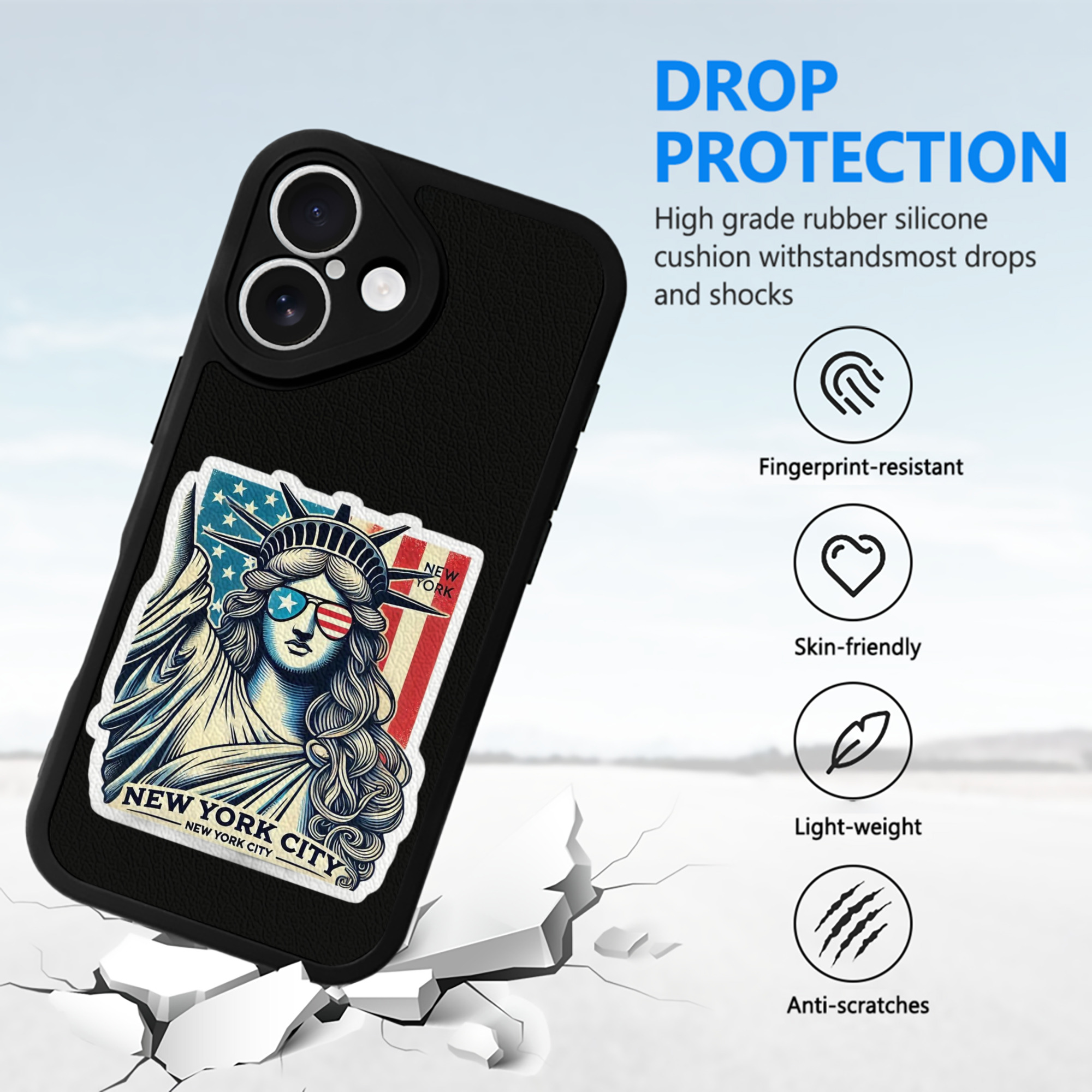 New York Yankees Liberty IPhone 16 Silicone Leather Case – UV Print, Lambskin Texture – Perfect Fit, Wireless Charging Compatible, Scratch Resistant, Precise Cutouts – Stylish Protection For IPhone 16