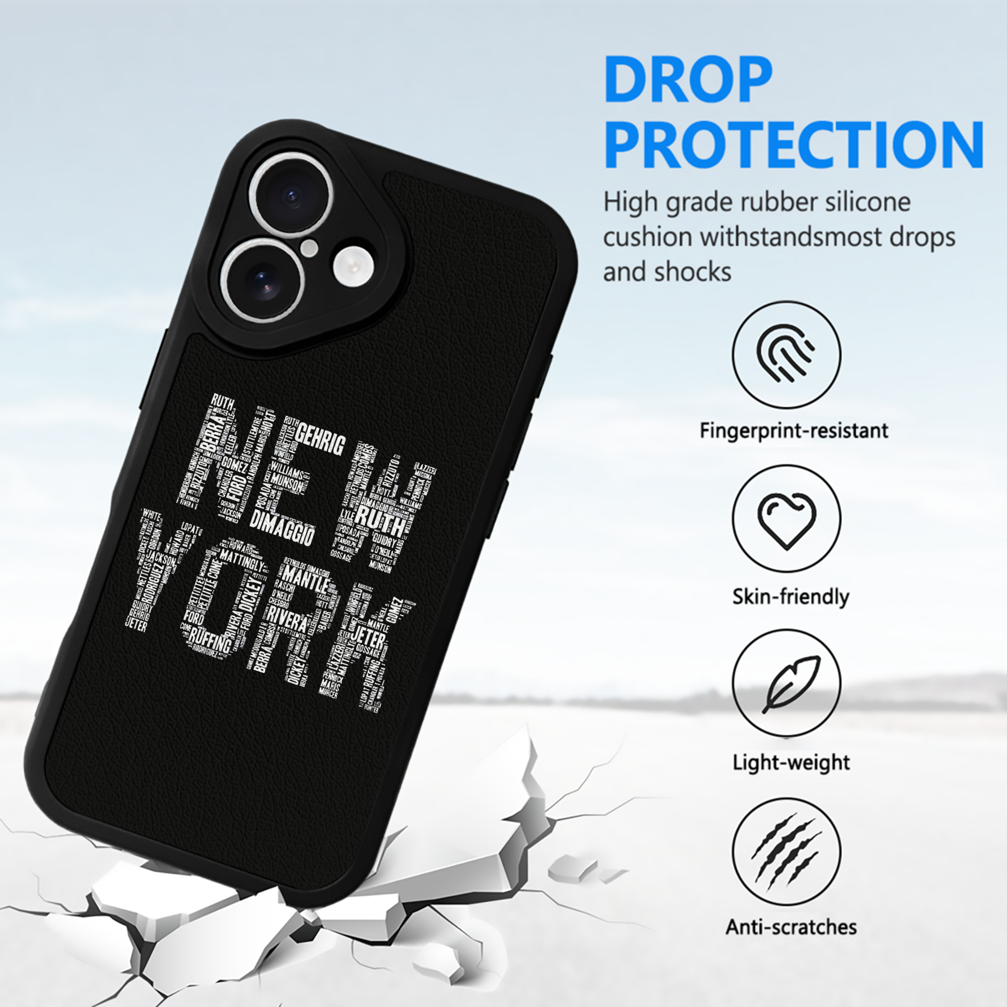 New York Yankees Legend New York IPhone 16 Silicone Leather Case – UV Print, Lambskin Texture – Perfect Fit, Wireless Charging Compatible, Scratch Resistant, Precise Cutouts – Stylish Protection For IPhone 16