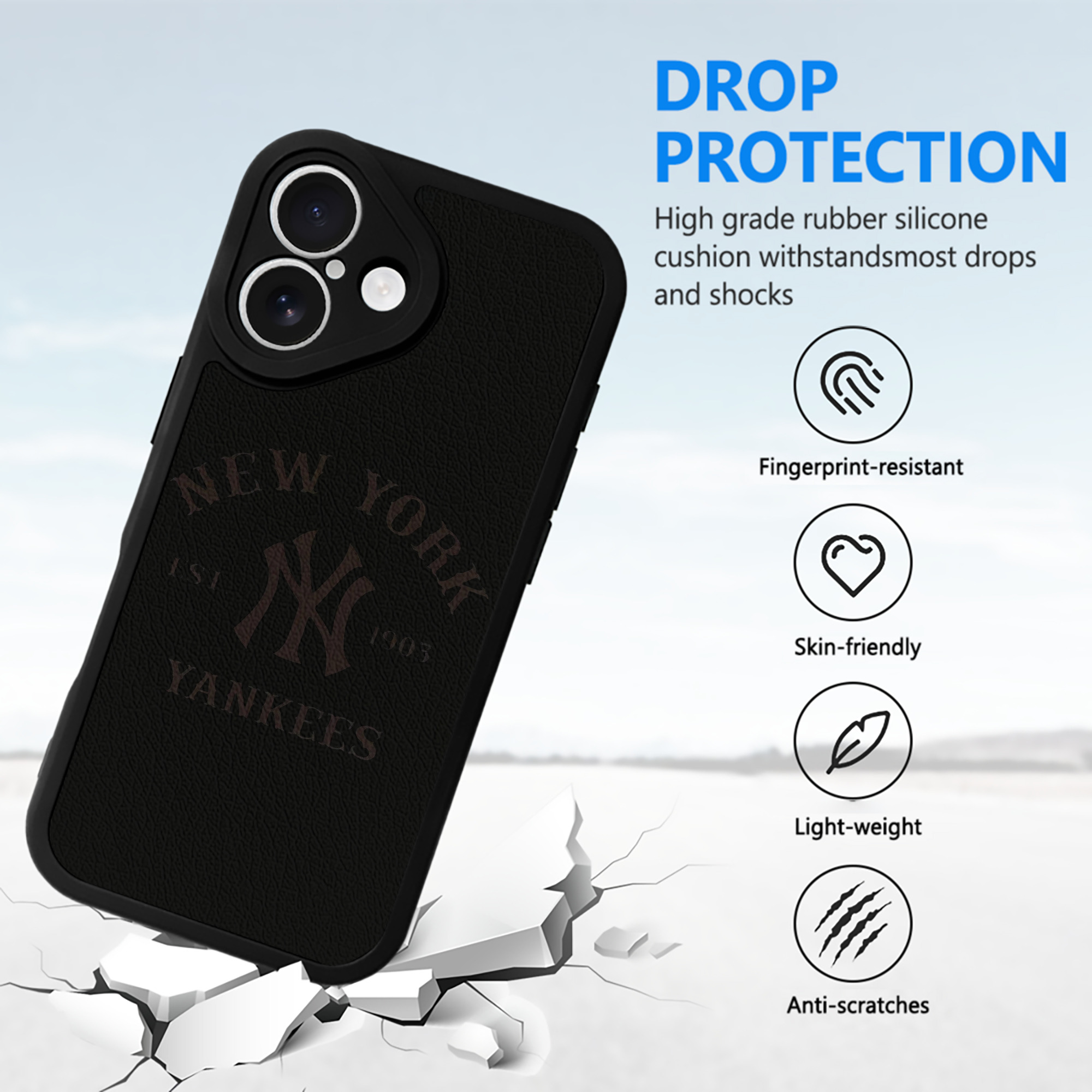 New York Yankees EST 1903 IPhone 16 Silicone Leather Case – UV Print, Lambskin Texture – Perfect Fit, Wireless Charging Compatible, Scratch Resistant, Precise Cutouts – Stylish Protection For IPhone 16