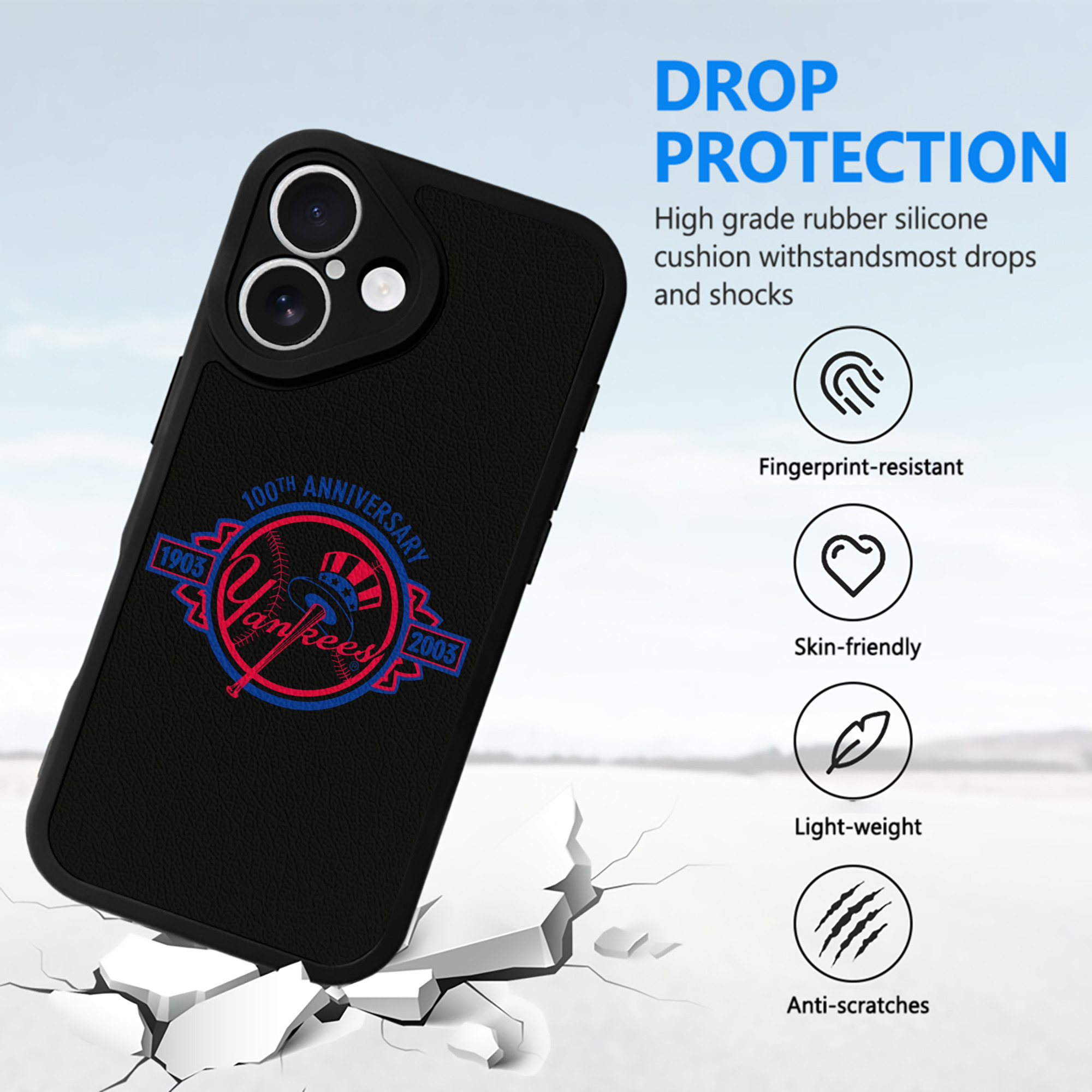 New York Yankees 100th Anniversary 1903-2003 IPhone 16 Silicone Leather Case – UV Print, Lambskin Texture – Perfect Fit, Wireless Charging Compatible, Scratch Resistant, Precise Cutouts – Stylish Protection For IPhone 16