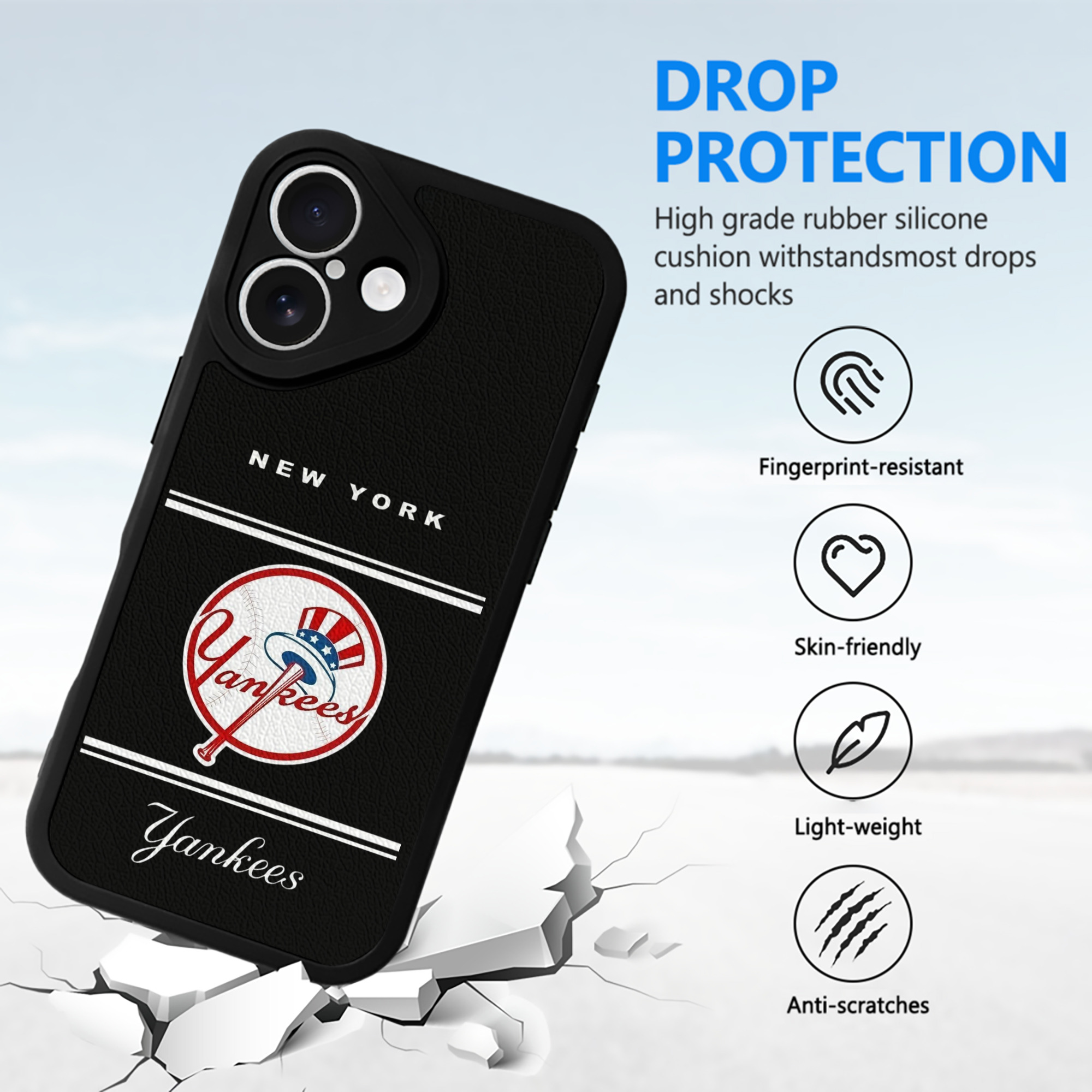 New York Yankees Logo IPhone 16 Silicone Leather Case – UV Print, Lambskin Texture – Perfect Fit, Wireless Charging Compatible, Scratch Resistant, Precise Cutouts – Stylish Protection For IPhone 16