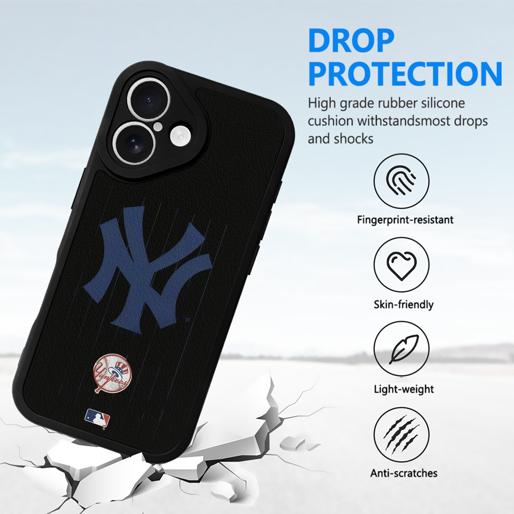 New York Yankees Pinstripe Logo IPhone 16 Silicone Leather Case – UV Print, Lambskin Texture – Perfect Fit, Wireless Charging Compatible, Scratch Resistant, Precise Cutouts – Stylish Protection For IPhone 16