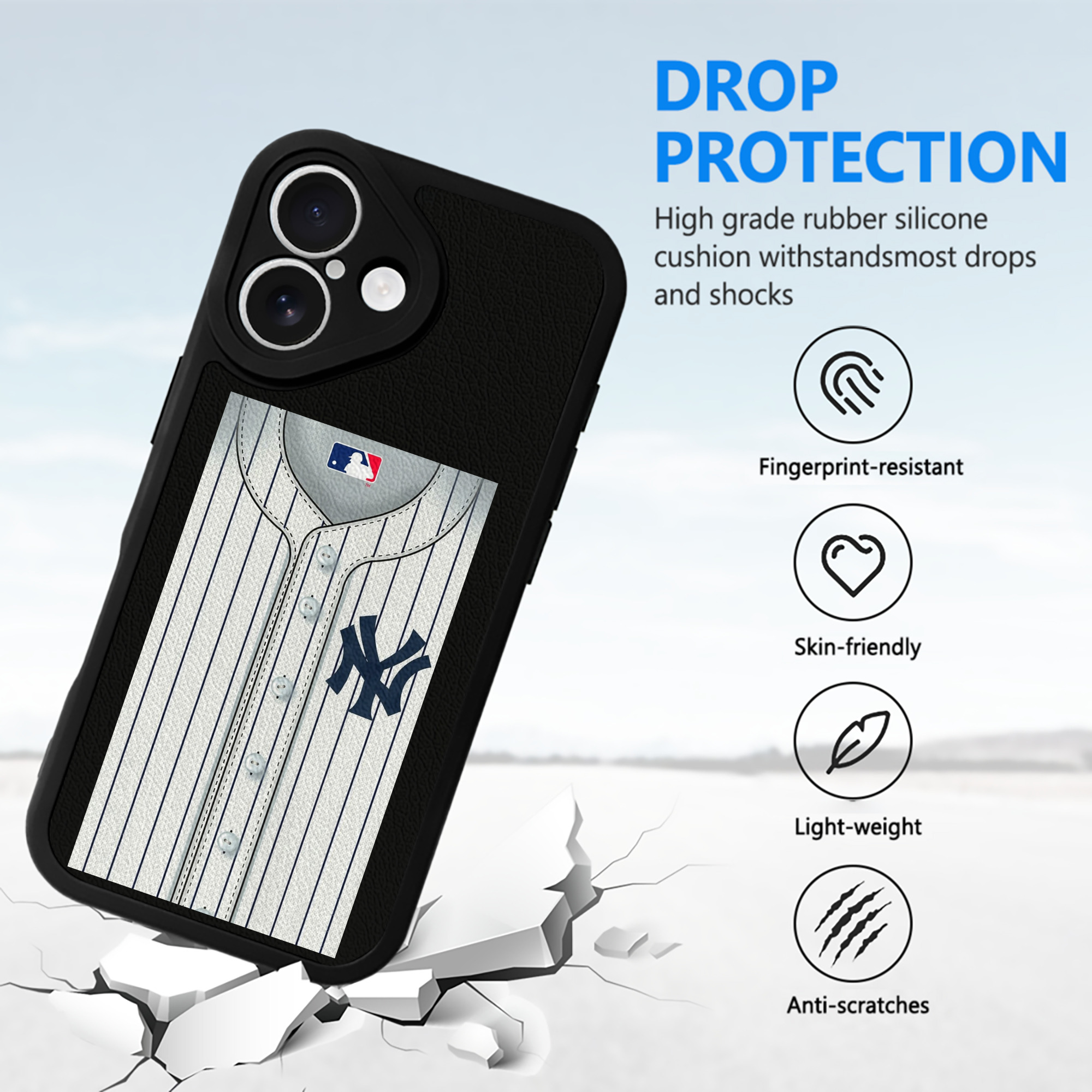 New York Yankees Pinstripe Jersey Background IPhone 16 Silicone Leather Case – UV Print, Lambskin Texture – Perfect Fit, Wireless Charging Compatible, Scratch Resistant, Precise Cutouts – Stylish Protection For IPhone 16