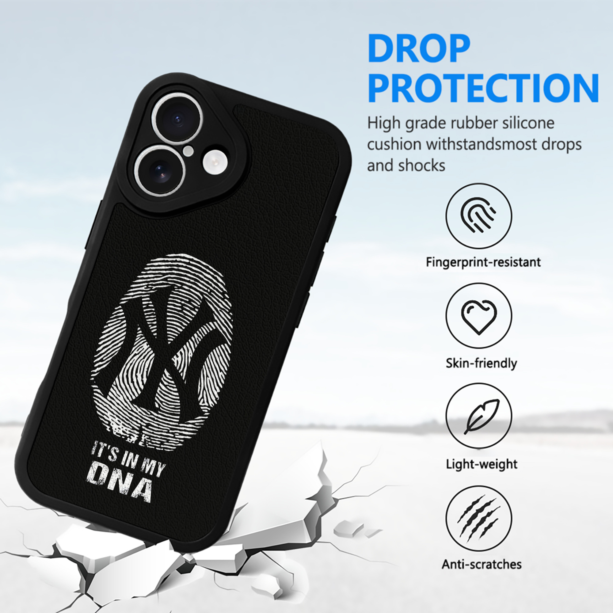 New York Yankees It's In My DNA IPhone 16 Silicone Leather Case – UV Print, Lambskin Texture – Perfect Fit, Wireless Charging Compatible, Scratch Resistant, Precise Cutouts – Stylish Protection For IPhone 16