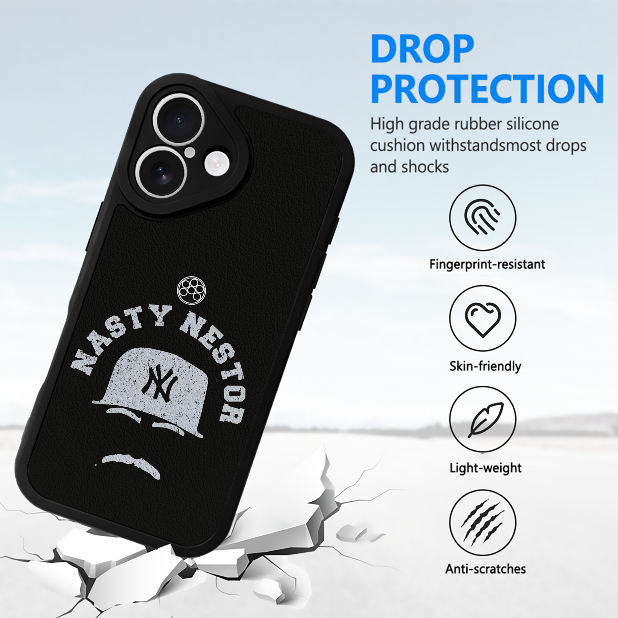 New York Yankees Nasty Nestor IPhone 16 Silicone Leather Case – UV Print, Lambskin Texture – Perfect Fit, Wireless Charging Compatible, Scratch Resistant, Precise Cutouts – Stylish Protection For IPhone 16