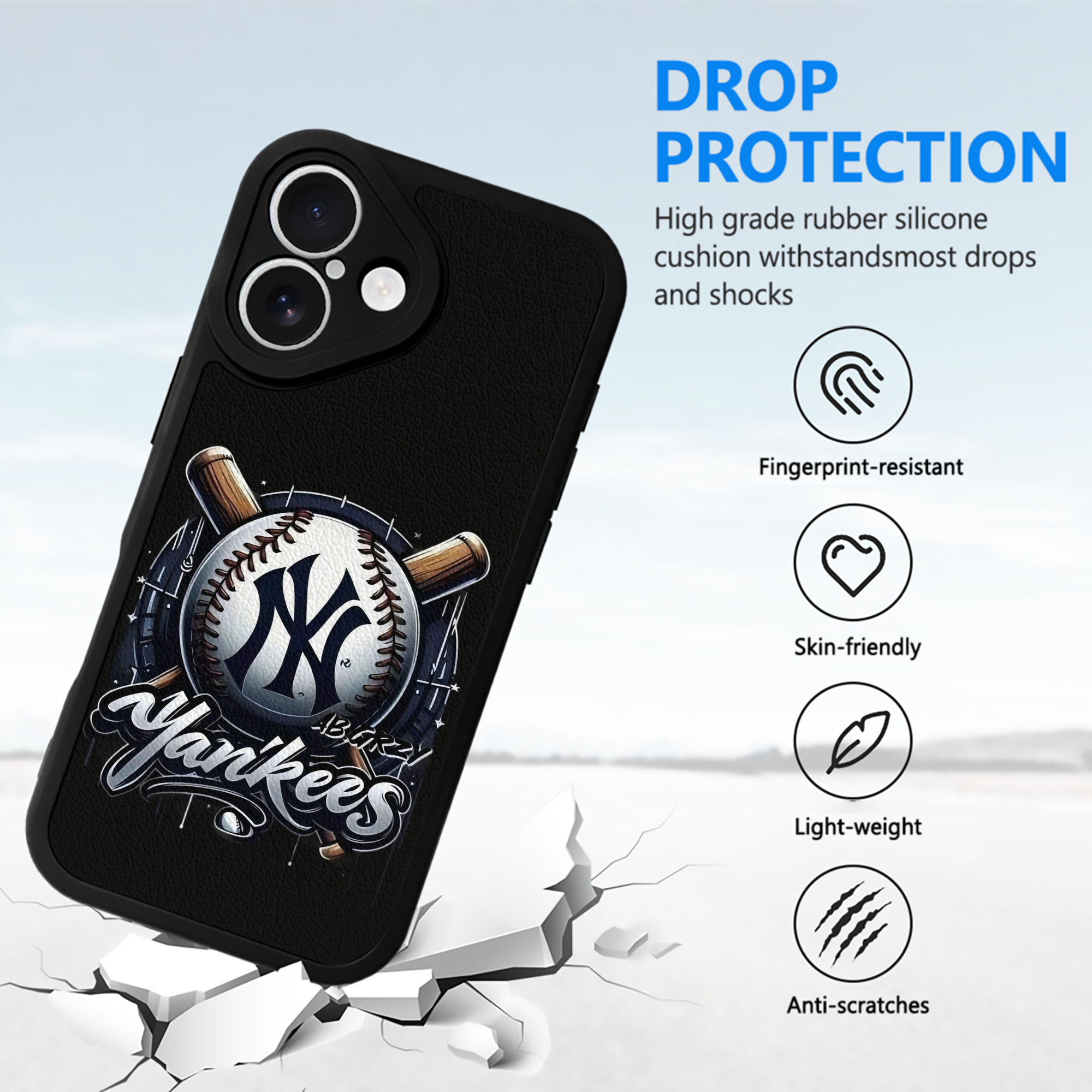 New York Yankees Baseball IPhone 16 Silicone Leather Case – UV Print, Lambskin Texture – Perfect Fit, Wireless Charging Compatible, Scratch Resistant, Precise Cutouts – Stylish Protection For IPhone 16