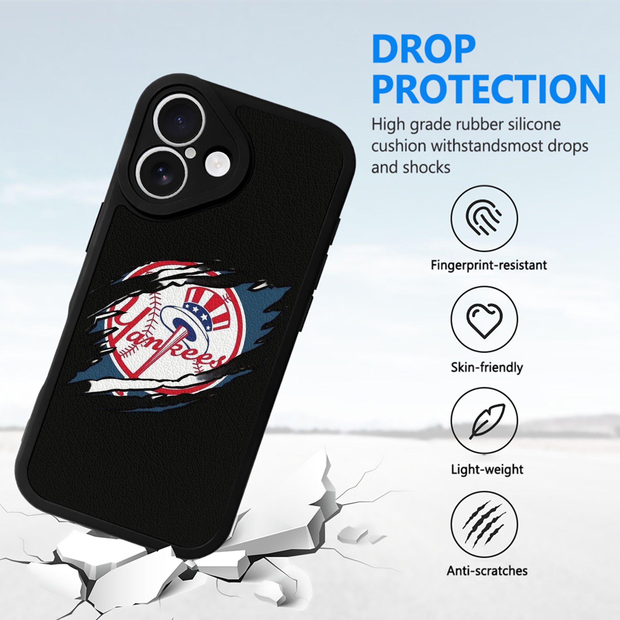 New York Yankees Claw Logo IPhone 16 Silicone Leather Case – UV Print, Lambskin Texture – Perfect Fit, Wireless Charging Compatible, Scratch Resistant, Precise Cutouts – Stylish Protection For IPhone 16