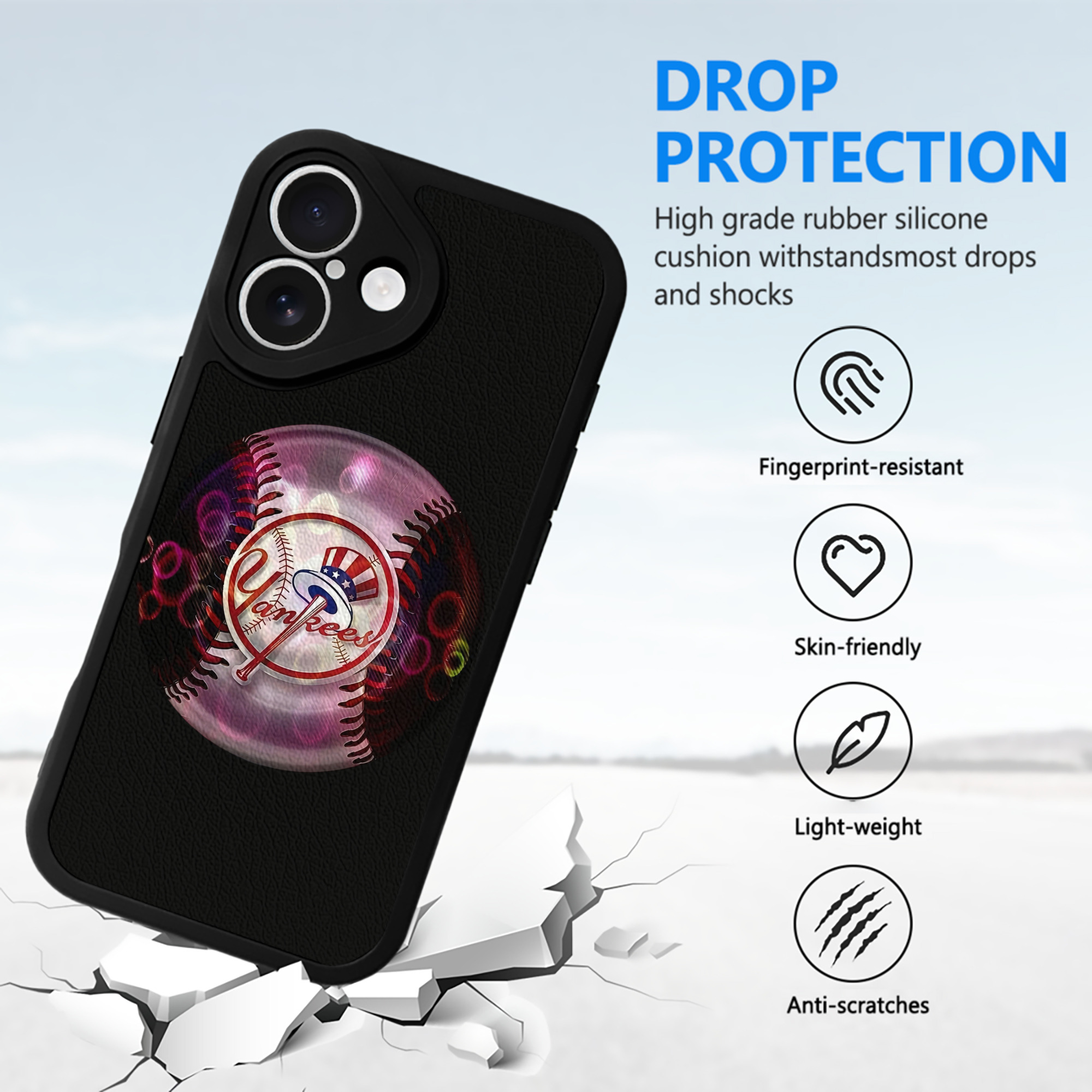 New York Yankees Colorful Logo IPhone 16 Silicone Leather Case – UV Print, Lambskin Texture – Perfect Fit, Wireless Charging Compatible, Scratch Resistant, Precise Cutouts – Stylish Protection For IPhone 16