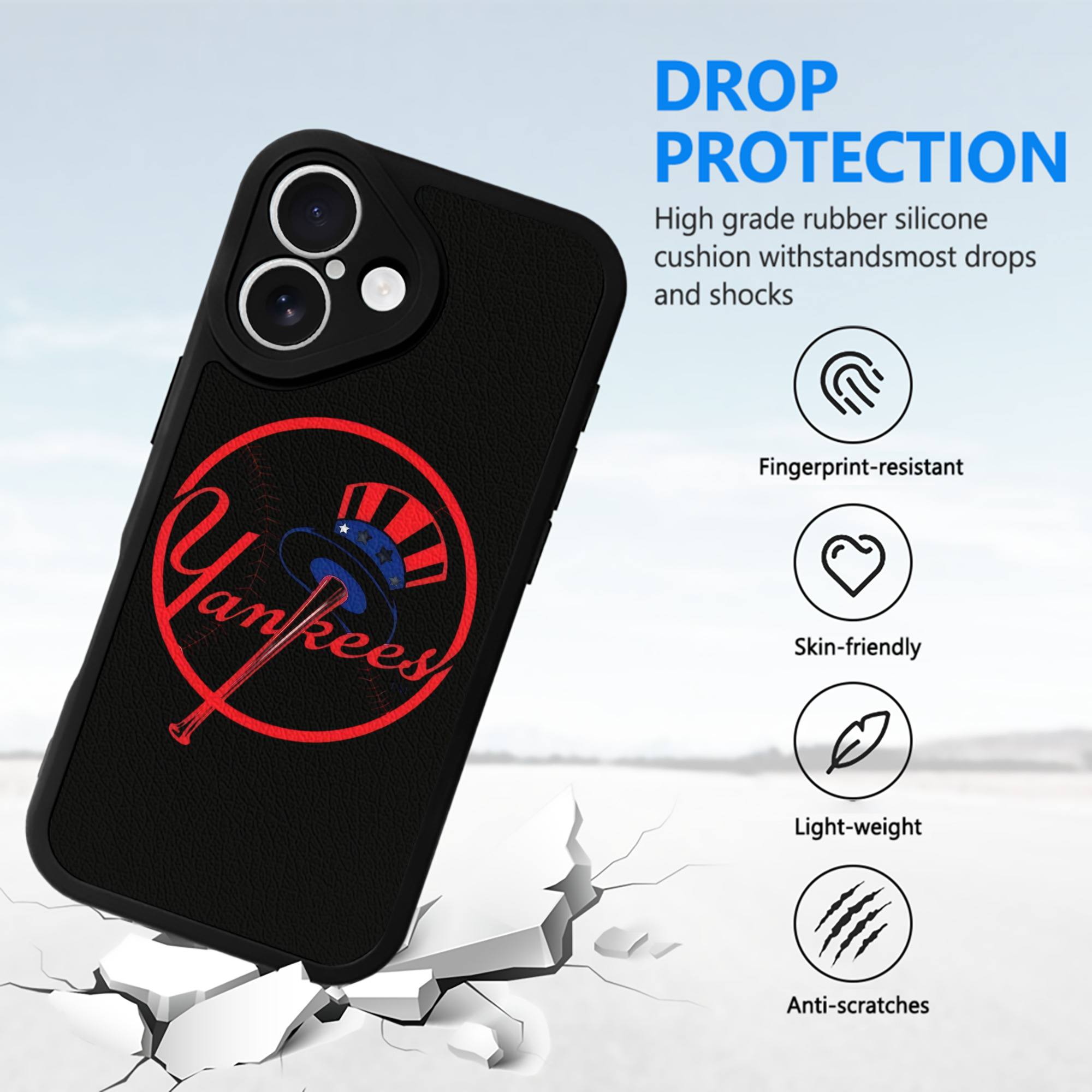 New York Yankees Logo IPhone 16 Silicone Leather Case – UV Print, Lambskin Texture – Perfect Fit, Wireless Charging Compatible, Scratch Resistant, Precise Cutouts – Stylish Protection For IPhone 16