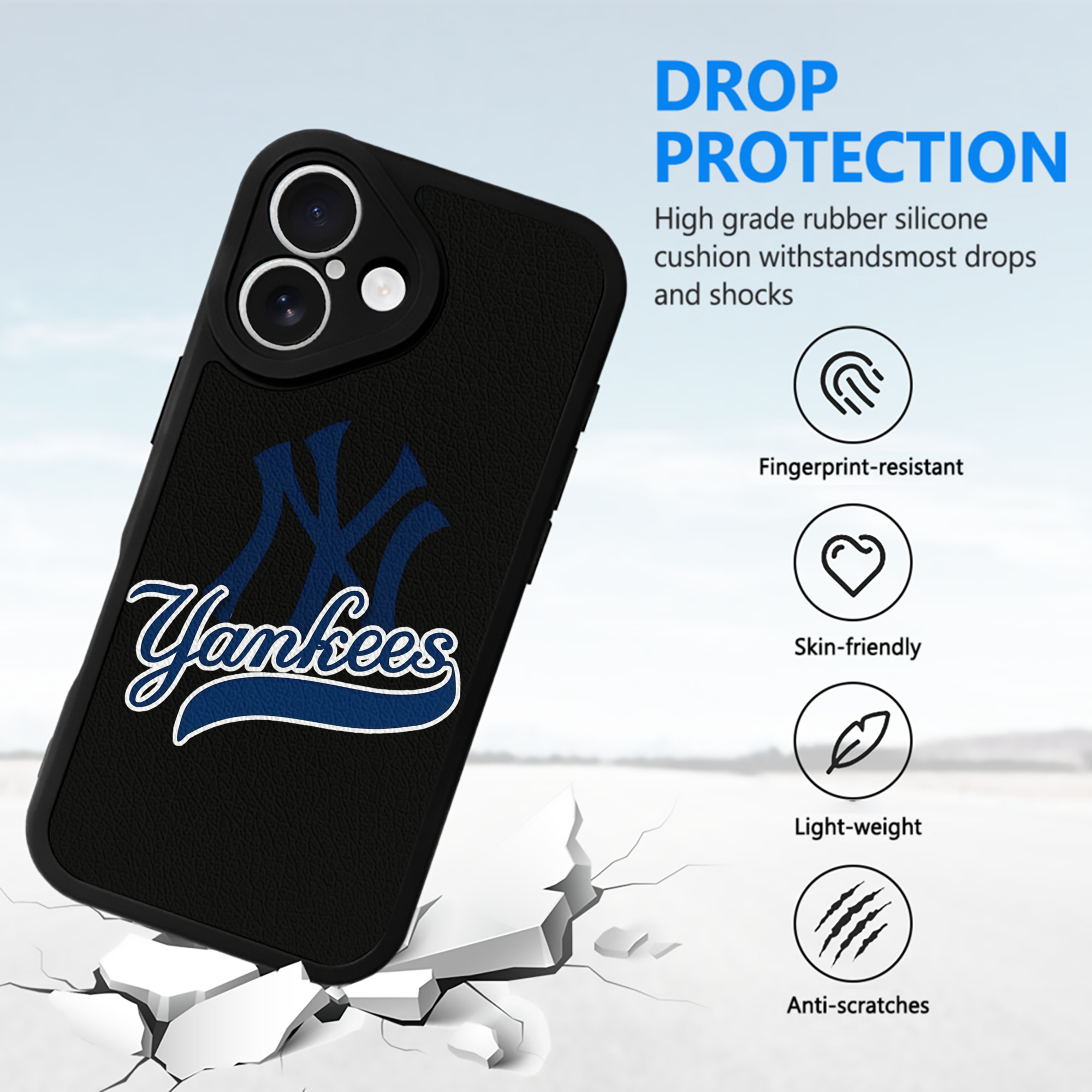 New York Yankees Blue Logo IPhone 16 Silicone Leather Case – UV Print, Lambskin Texture – Perfect Fit, Wireless Charging Compatible, Scratch Resistant, Precise Cutouts – Stylish Protection For IPhone 16