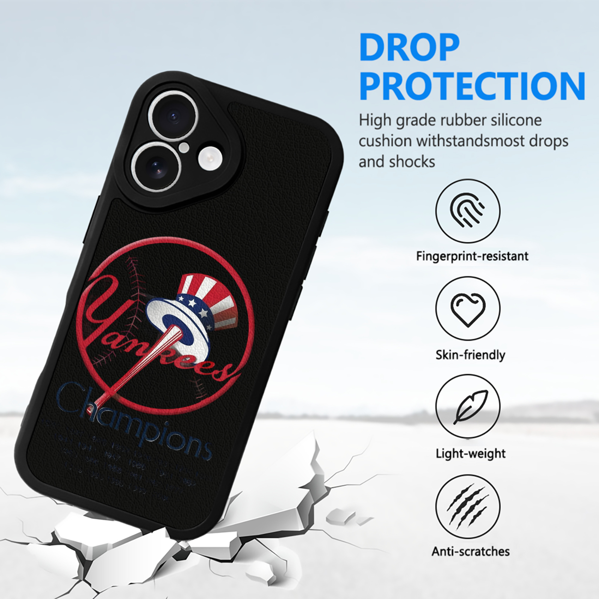 New York Yankees 56 IPhone 16 Silicone Leather Case – UV Print, Lambskin Texture – Perfect Fit, Wireless Charging Compatible, Scratch Resistant, Precise Cutouts – Stylish Protection For IPhone 16