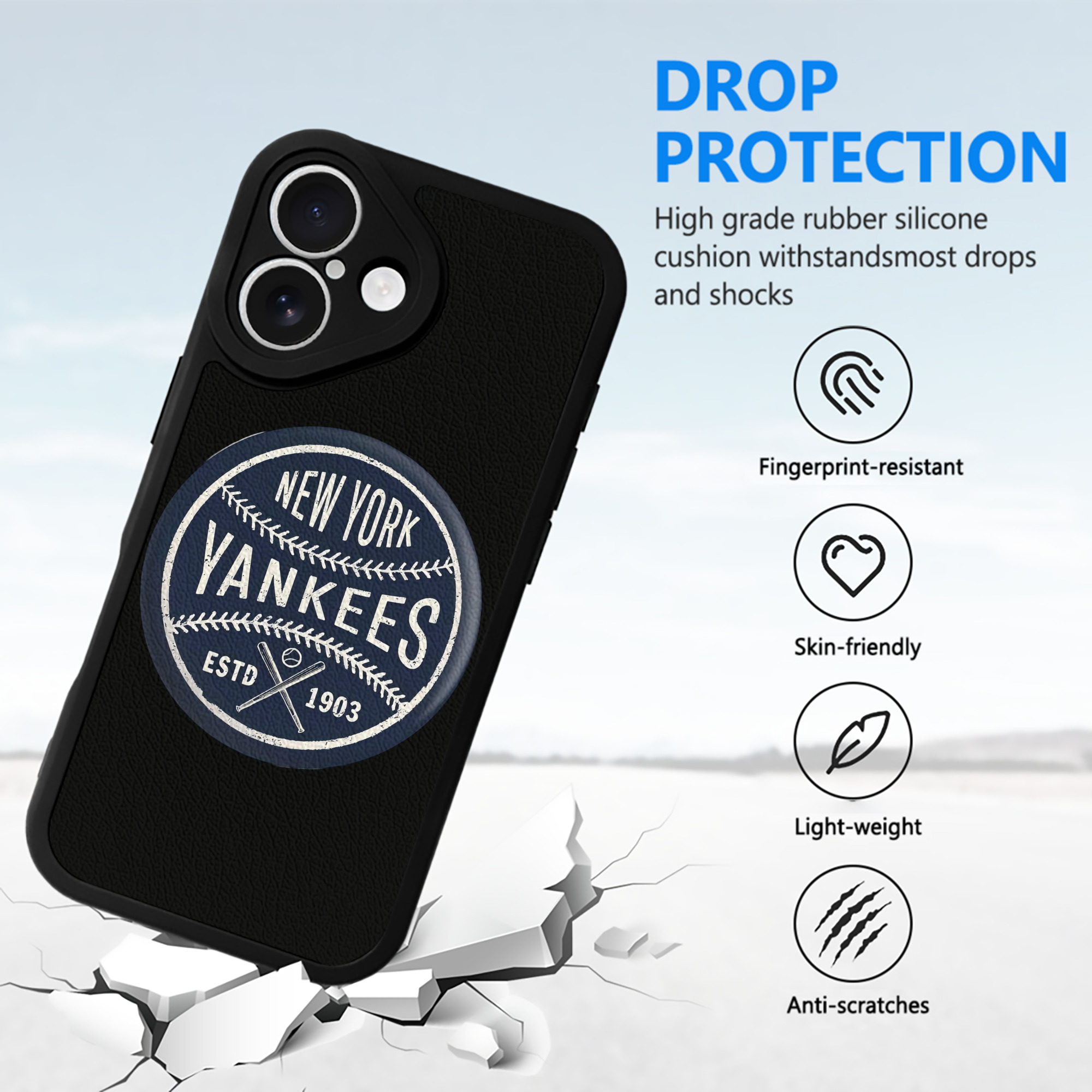 New York Yankees Estd 1903 IPhone 16 Silicone Leather Case – UV Print, Lambskin Texture – Perfect Fit, Wireless Charging Compatible, Scratch Resistant, Precise Cutouts – Stylish Protection For IPhone 16