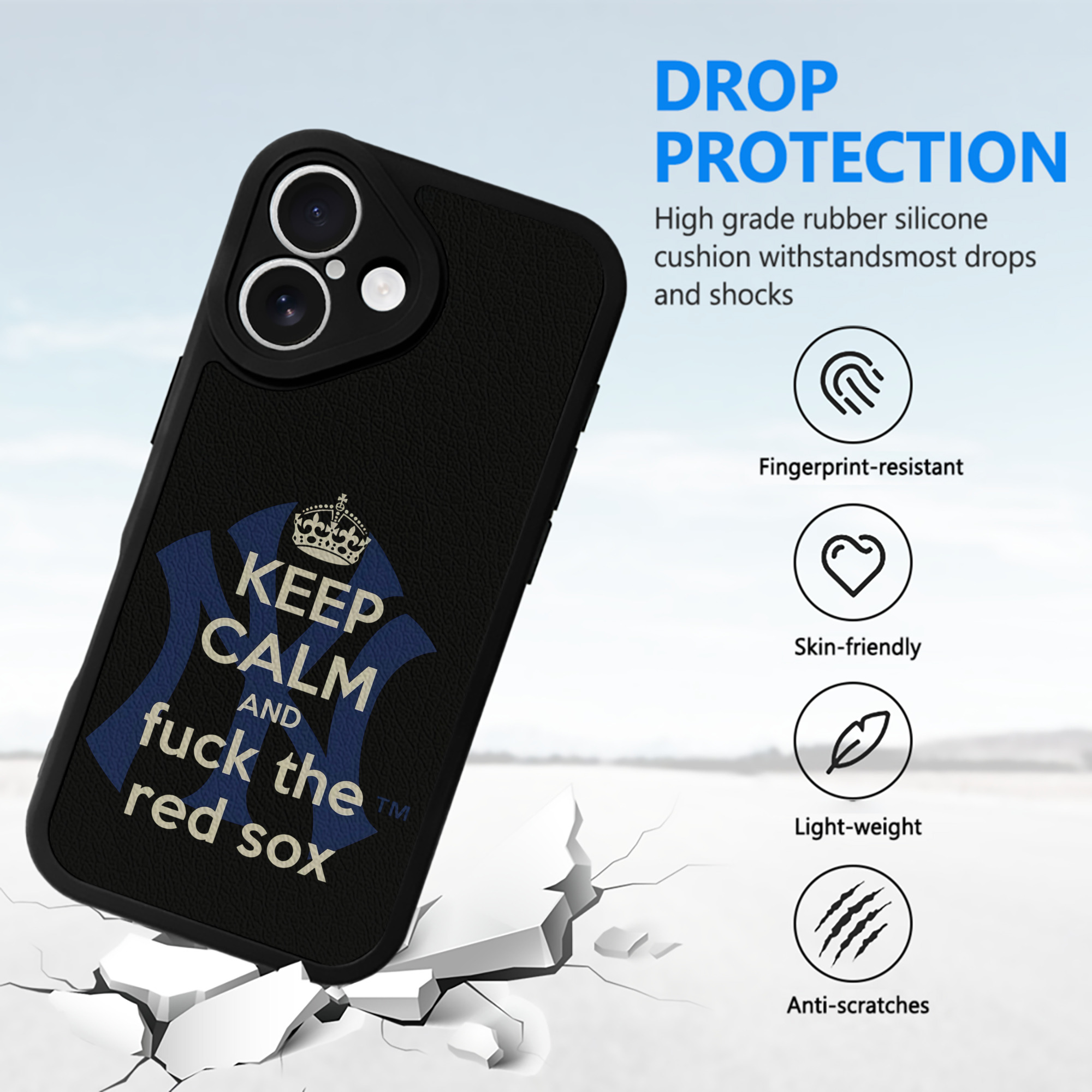 New York Yankees Keep Calm and Fuck The Red Sox IPhone 16 Silicone Leather Case – UV Print, Lambskin Texture – Perfect Fit, Wireless Charging Compatible, Scratch Resistant, Precise Cutouts – Stylish Protection For IPhone 16