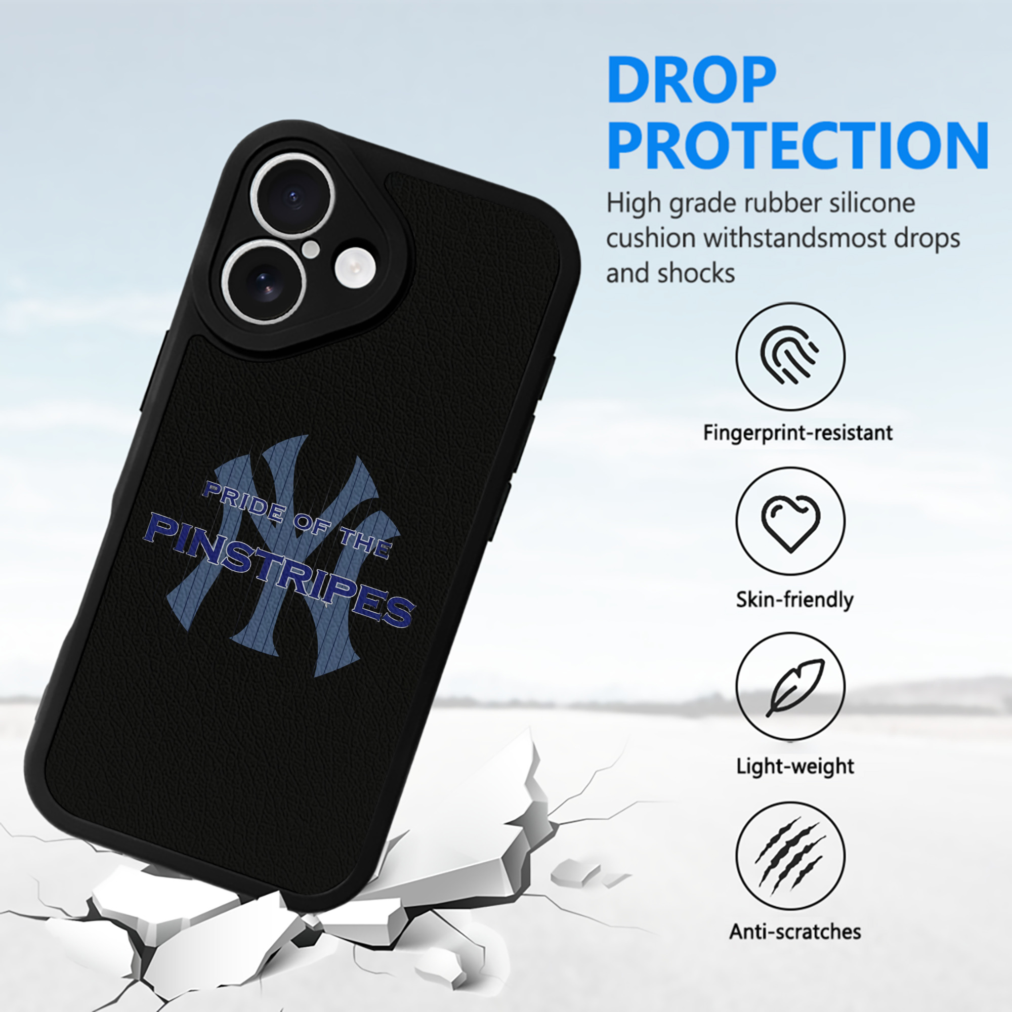 New York Yankees Pride of The Pinstripes IPhone 16 Silicone Leather Case – UV Print, Lambskin Texture – Perfect Fit, Wireless Charging Compatible, Scratch Resistant, Precise Cutouts – Stylish Protection For IPhone 16