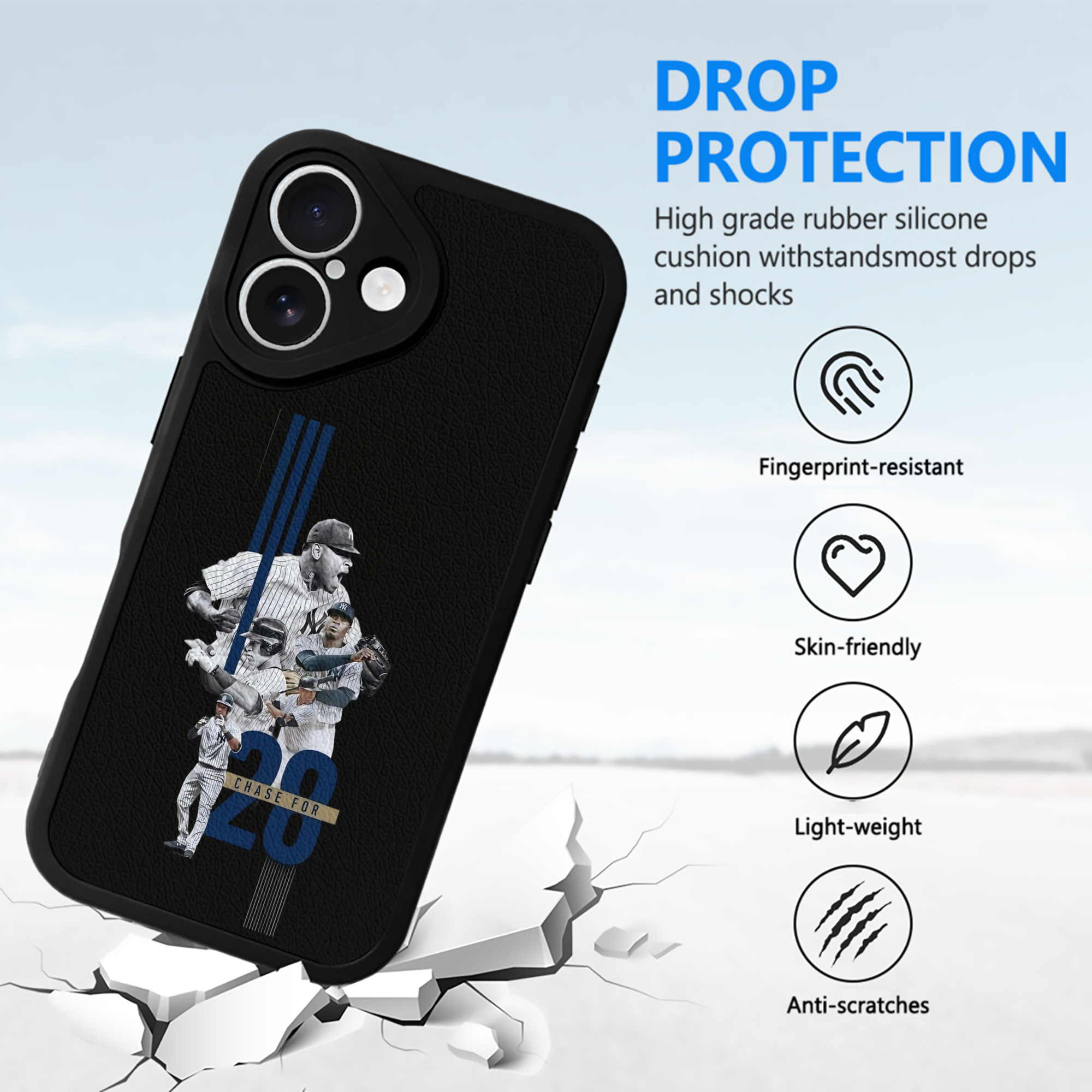 New York Yankees Chase For 28 IPhone 16 Silicone Leather Case – UV Print, Lambskin Texture – Perfect Fit, Wireless Charging Compatible, Scratch Resistant, Precise Cutouts – Stylish Protection For IPhone 16