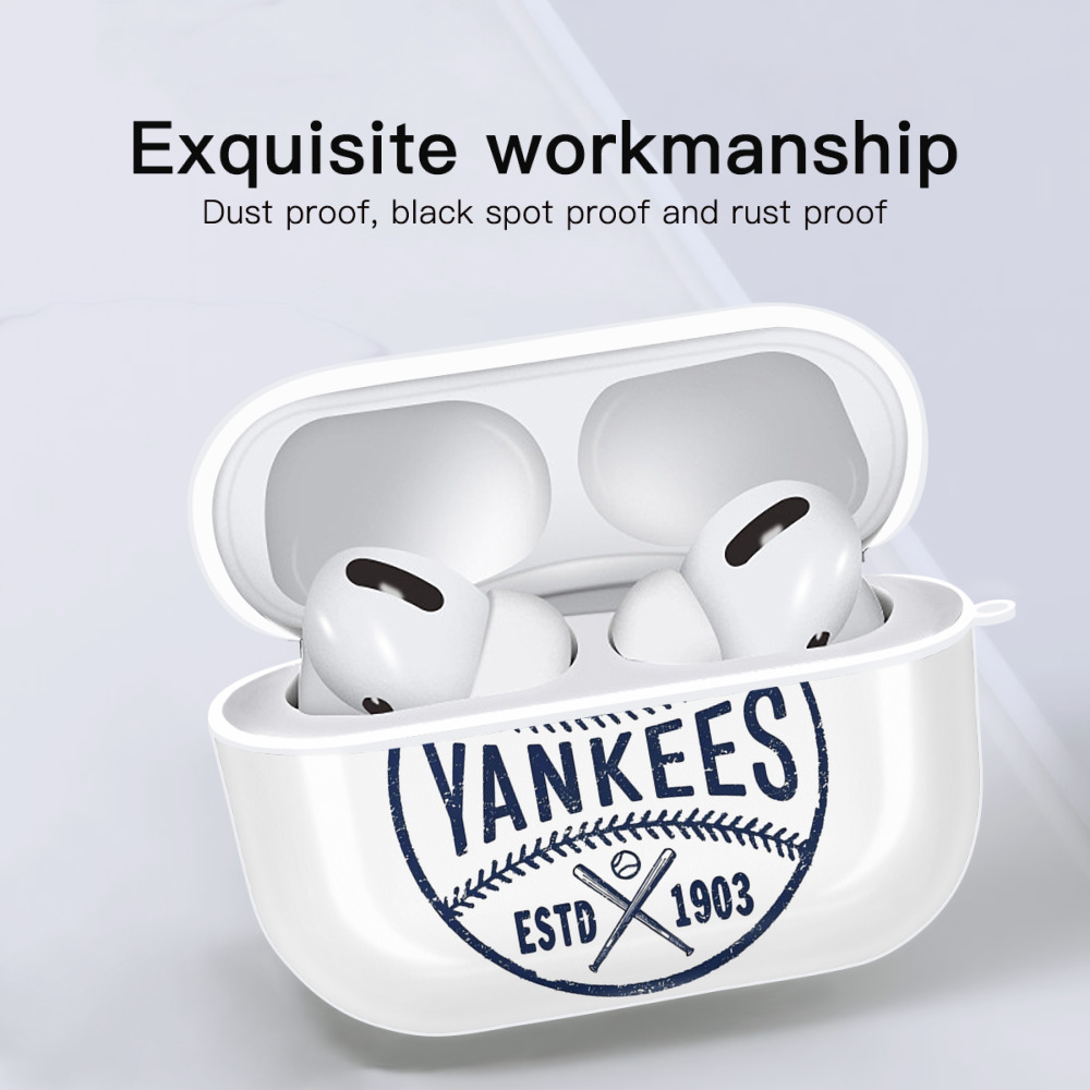 New York Yankees Estd 1903 AirPods Pro Hard Case White With Keychain, Durable Flexible PC, Precise Cutouts, Anti-Fingerprint, Yellowing & Scratch Resistant, Full Protection, Washable