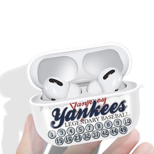 New York Yankees Legendary Baseball AirPods Pro Hard Case White With Keychain, Durable Flexible PC, Precise Cutouts, Anti-Fingerprint, Yellowing & Scratch Resistant, Full Protection, Washable