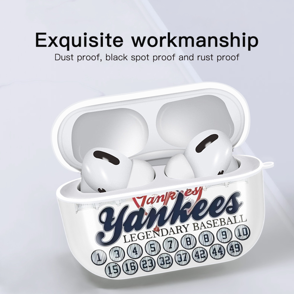 New York Yankees Legendary Baseball AirPods Pro Hard Case White With Keychain, Durable Flexible PC, Precise Cutouts, Anti-Fingerprint, Yellowing & Scratch Resistant, Full Protection, Washable