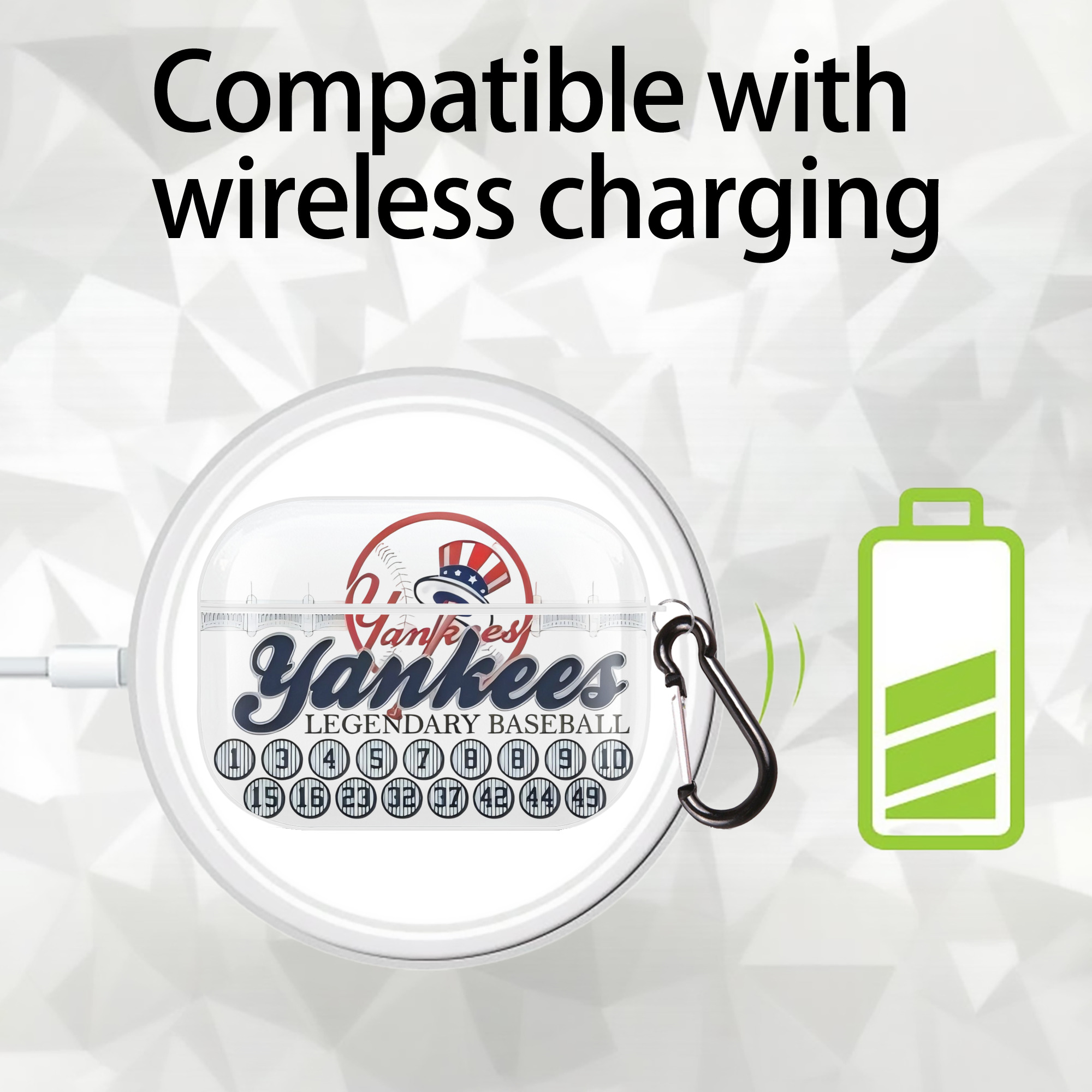 New York Yankees Legendary Baseball AirPods Pro Hard Case White With Keychain, Durable Flexible PC, Precise Cutouts, Anti-Fingerprint, Yellowing & Scratch Resistant, Full Protection, Washable