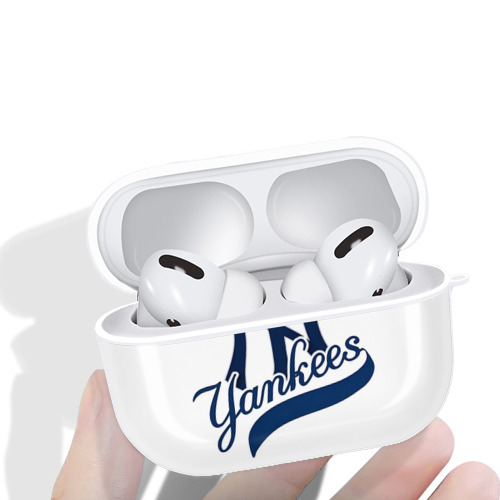 New York Yankees Logo AirPods Pro Hard Case White With Keychain, Durable Flexible PC, Precise Cutouts, Anti-Fingerprint, Yellowing & Scratch Resistant, Full Protection, Washable