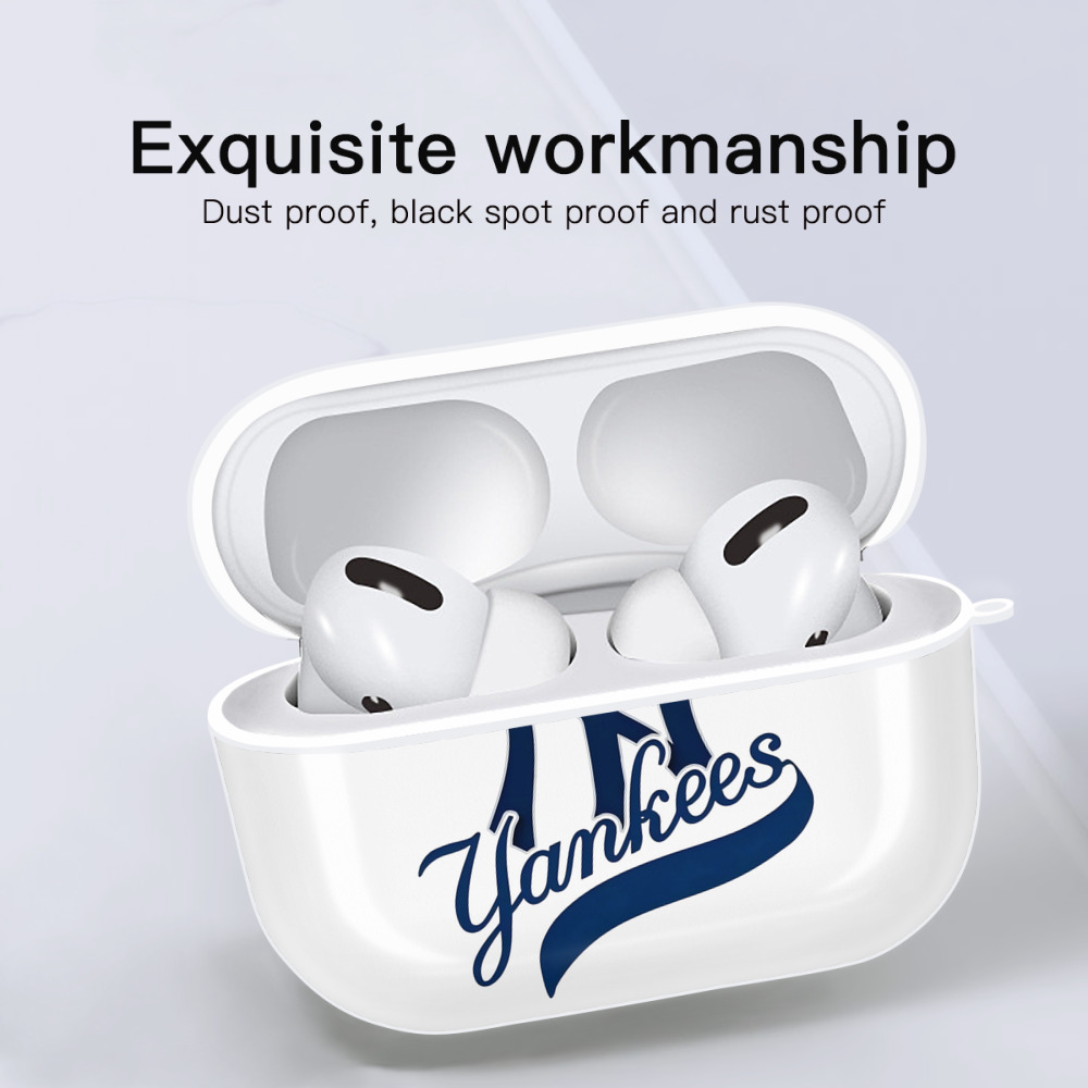 New York Yankees Logo AirPods Pro Hard Case White With Keychain, Durable Flexible PC, Precise Cutouts, Anti-Fingerprint, Yellowing & Scratch Resistant, Full Protection, Washable