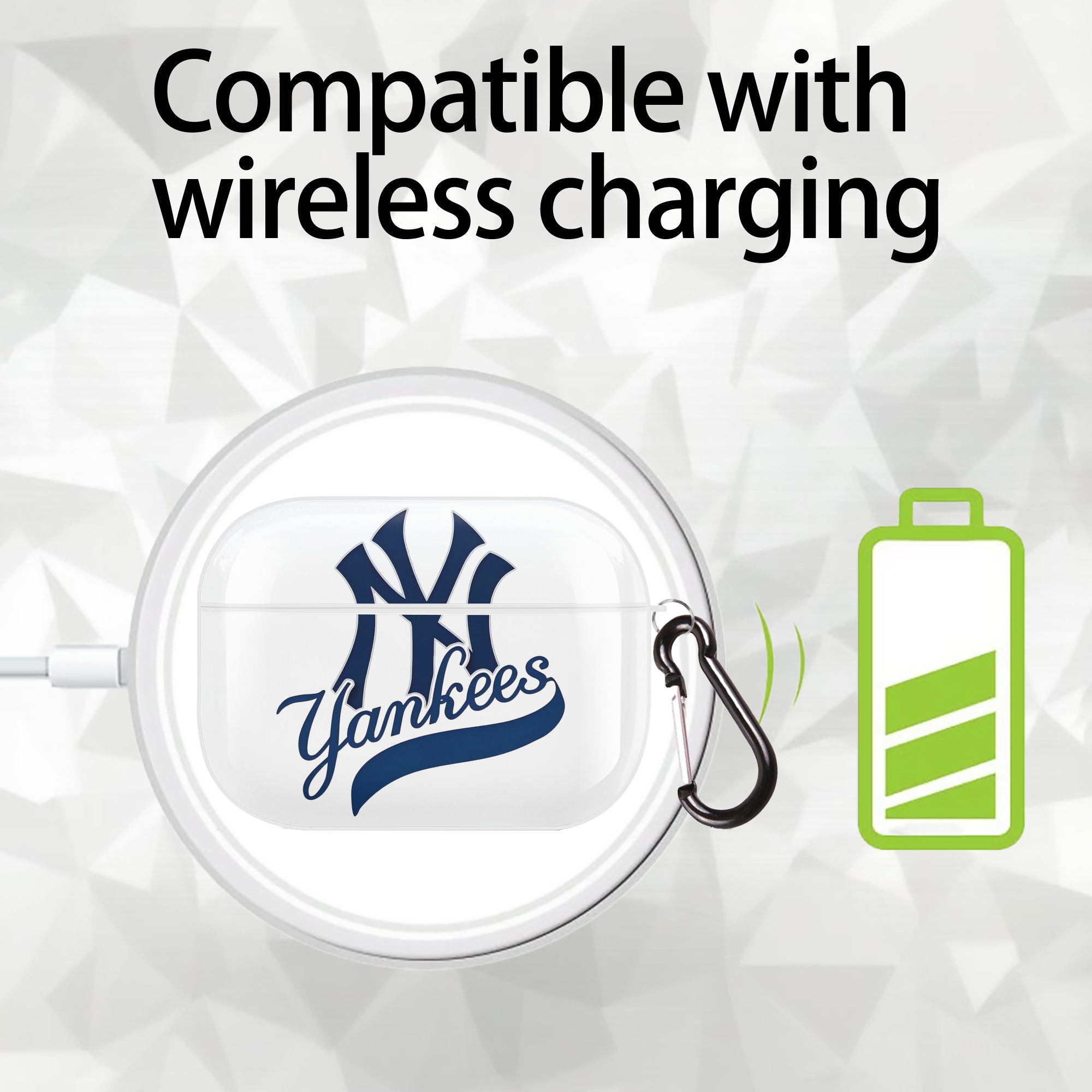 New York Yankees Logo AirPods Pro Hard Case White With Keychain, Durable Flexible PC, Precise Cutouts, Anti-Fingerprint, Yellowing & Scratch Resistant, Full Protection, Washable