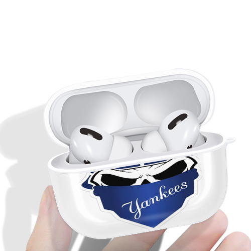 New York Yankees Skull AirPods Pro Hard Case White With Keychain, Durable Flexible PC, Precise Cutouts, Anti-Fingerprint, Yellowing & Scratch Resistant, Full Protection, Washable