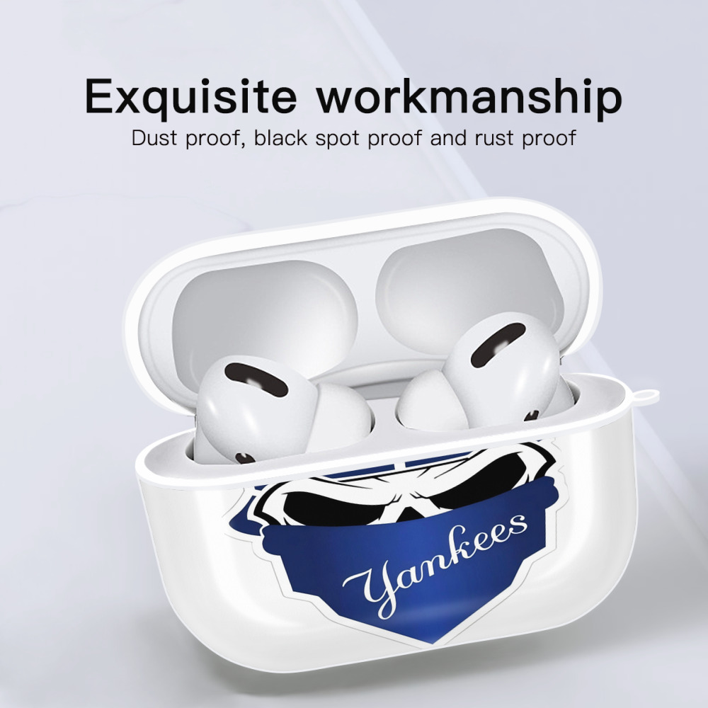 New York Yankees Skull AirPods Pro Hard Case White With Keychain, Durable Flexible PC, Precise Cutouts, Anti-Fingerprint, Yellowing & Scratch Resistant, Full Protection, Washable