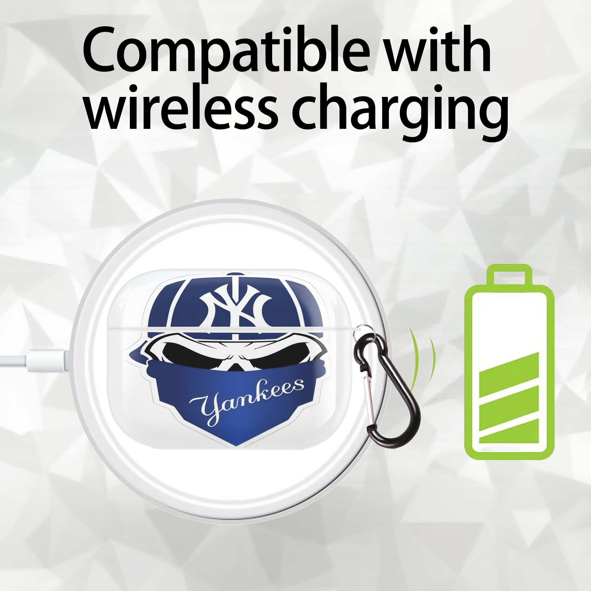 New York Yankees Skull AirPods Pro Hard Case White With Keychain, Durable Flexible PC, Precise Cutouts, Anti-Fingerprint, Yellowing & Scratch Resistant, Full Protection, Washable