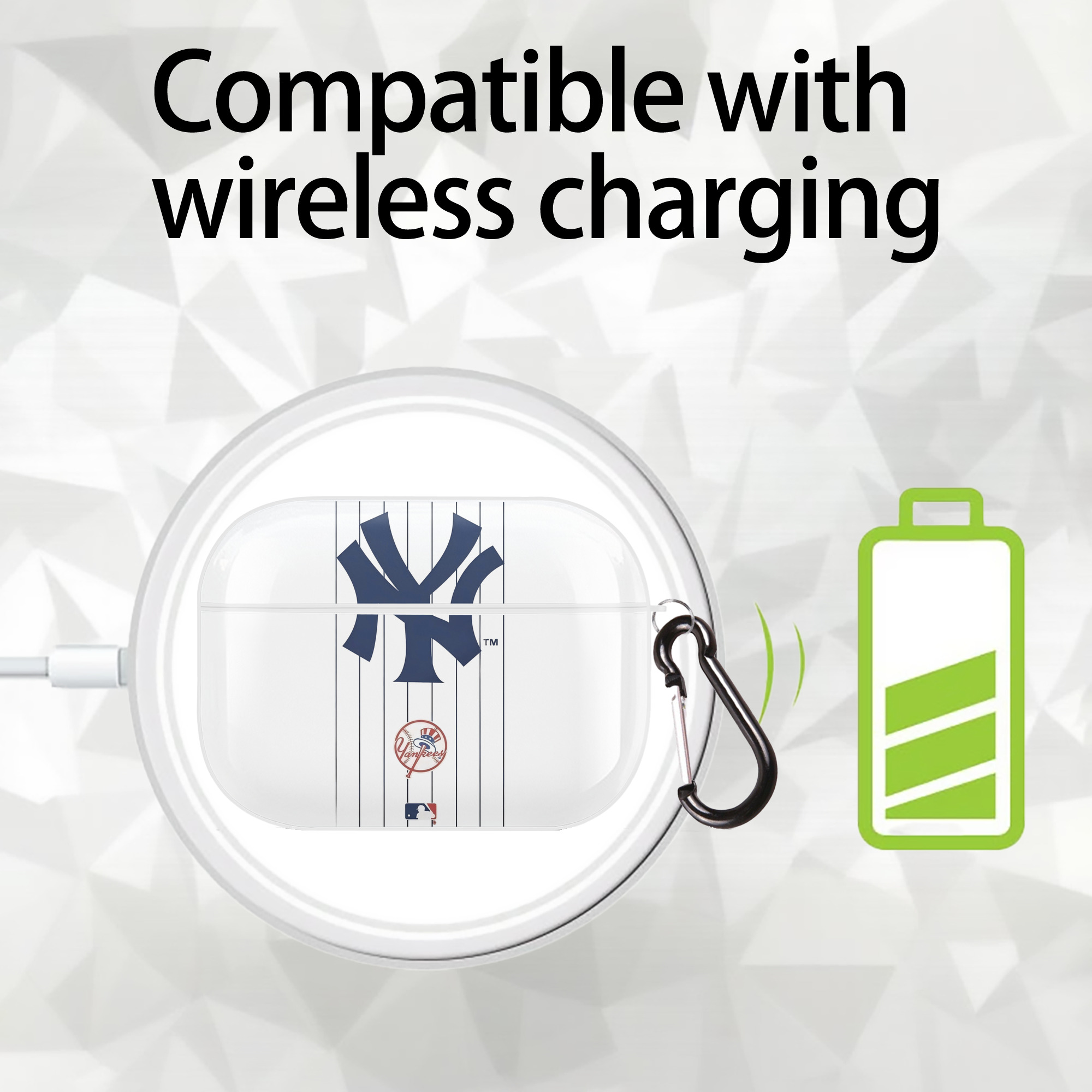 New York Yankees Pinstripe Logo AirPods Pro Hard Case White With Keychain, Durable Flexible PC, Precise Cutouts, Anti-Fingerprint, Yellowing & Scratch Resistant, Full Protection, Washable