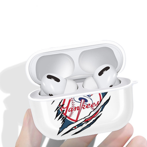 New York Yankees Claw Logo AirPods Pro Hard Case White With Keychain, Durable Flexible PC, Precise Cutouts, Anti-Fingerprint, Yellowing & Scratch Resistant, Full Protection, Washable