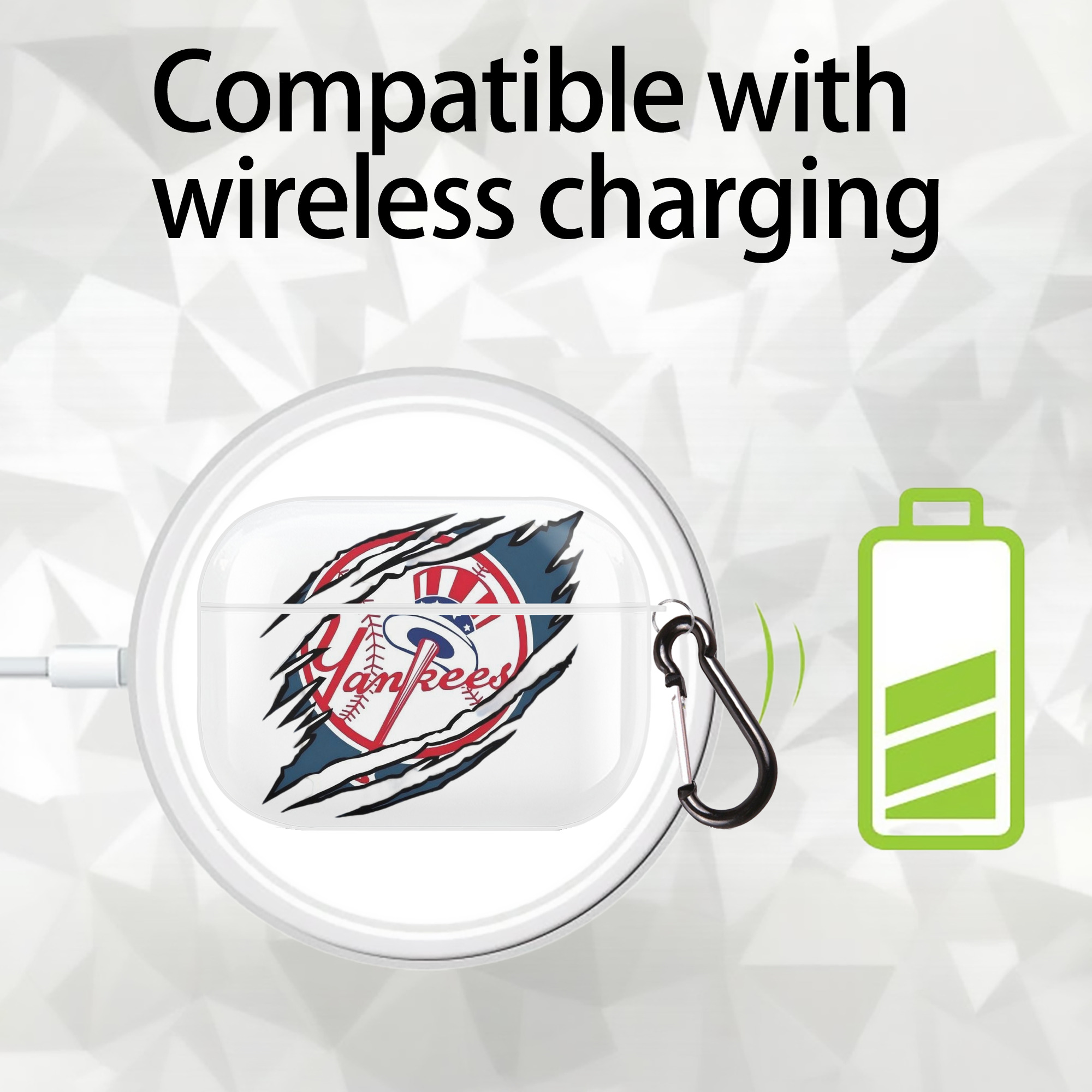 New York Yankees Claw Logo AirPods Pro Hard Case White With Keychain, Durable Flexible PC, Precise Cutouts, Anti-Fingerprint, Yellowing & Scratch Resistant, Full Protection, Washable