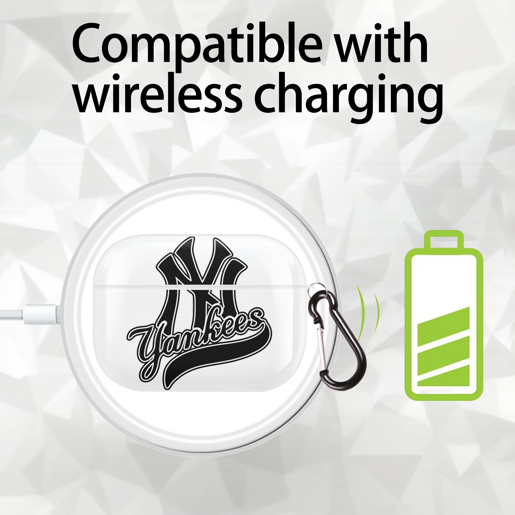 New York Yankees Black Logo AirPods Pro Hard Case White With Keychain, Durable Flexible PC, Precise Cutouts, Anti-Fingerprint, Yellowing & Scratch Resistant, Full Protection, Washable