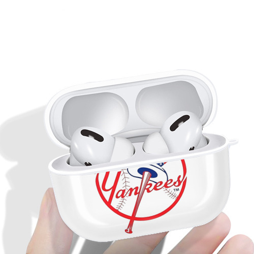 New York Yankees Logo AirPods Pro Hard Case White With Keychain, Durable Flexible PC, Precise Cutouts, Anti-Fingerprint, Yellowing & Scratch Resistant, Full Protection, Washable