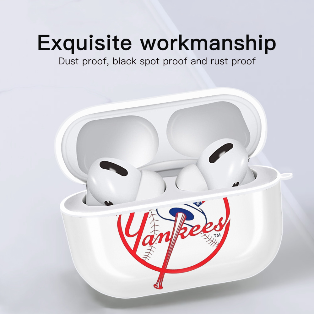 New York Yankees Logo AirPods Pro Hard Case White With Keychain, Durable Flexible PC, Precise Cutouts, Anti-Fingerprint, Yellowing & Scratch Resistant, Full Protection, Washable