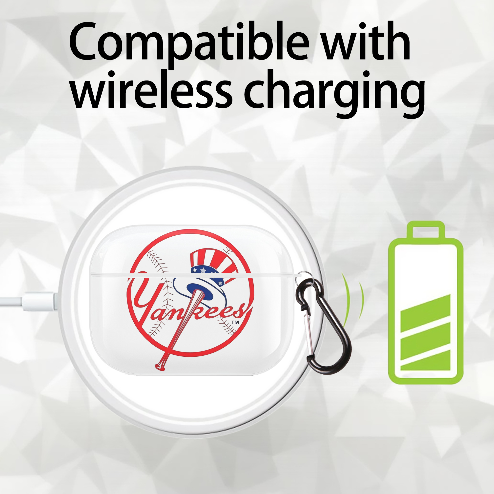 New York Yankees Logo AirPods Pro Hard Case White With Keychain, Durable Flexible PC, Precise Cutouts, Anti-Fingerprint, Yellowing & Scratch Resistant, Full Protection, Washable