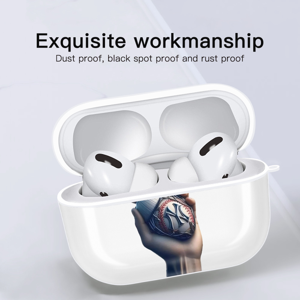 New York Yankees Heart AirPods Pro Hard Case White With Keychain, Durable Flexible PC, Precise Cutouts, Anti-Fingerprint, Yellowing & Scratch Resistant, Full Protection, Washable